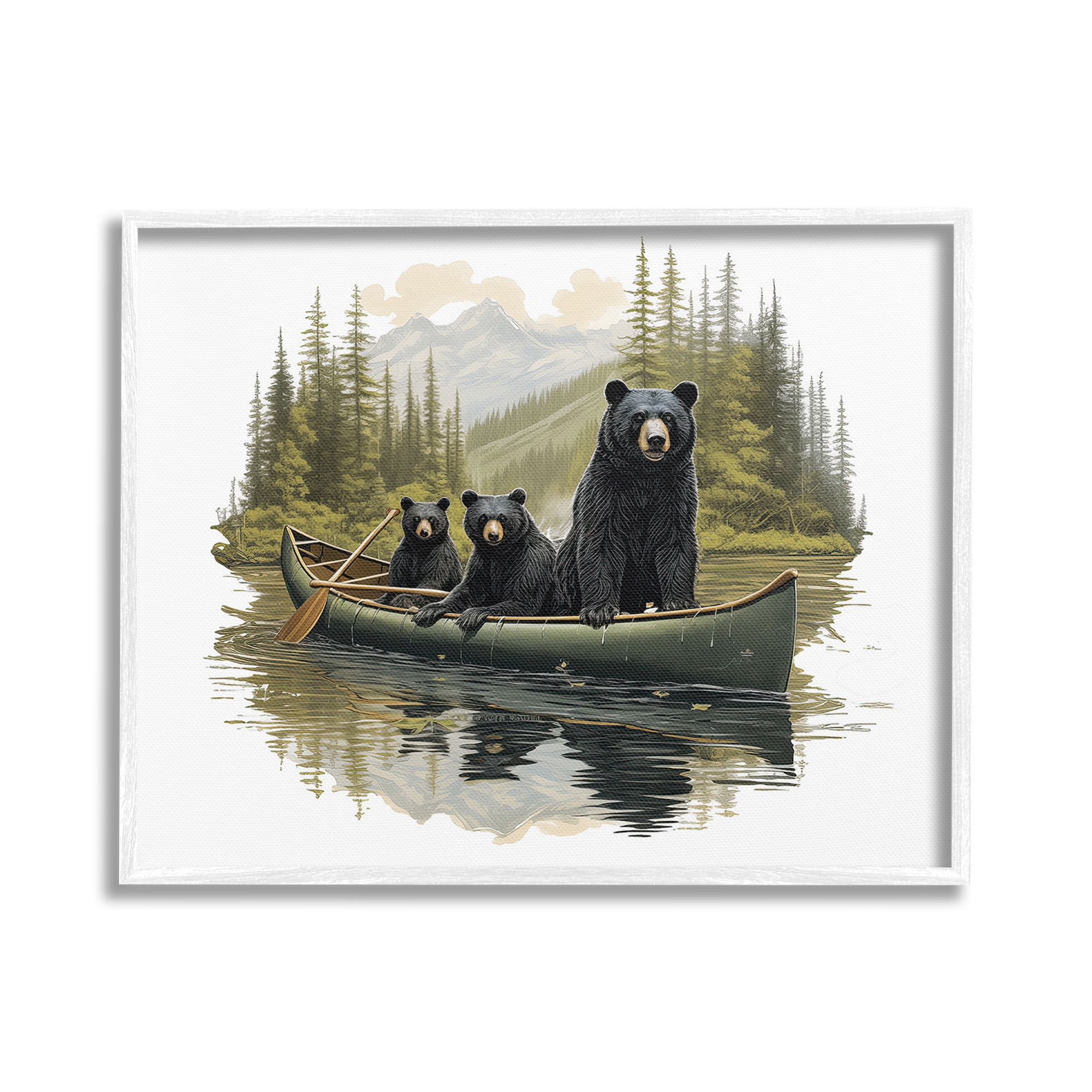 Stupell Industries Bears Canoeing on Lake Animals & Insects Painting White Framed Art Print Wall Art, 20 x 16