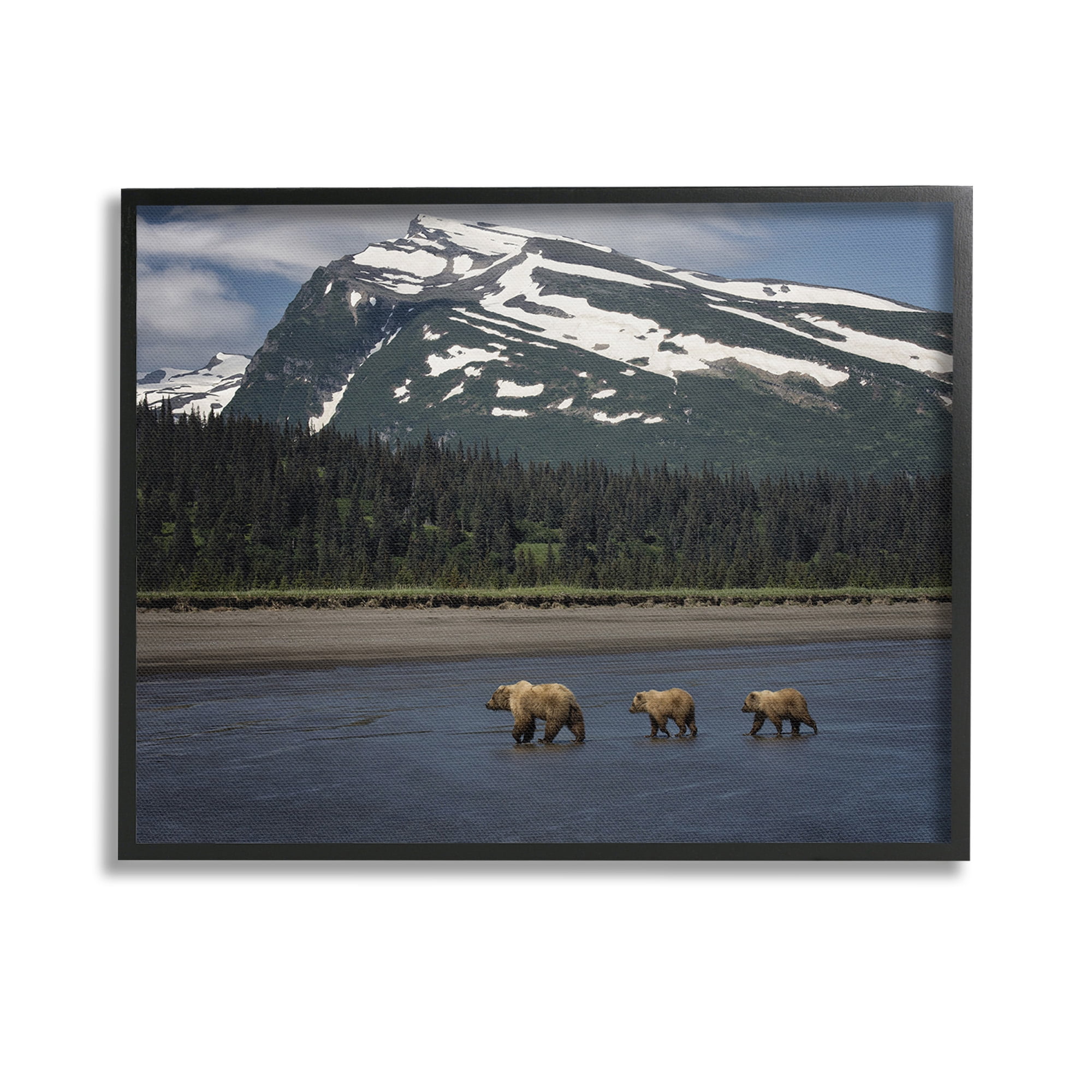 Stupell Industries Bears Crossing Icy River Landscape Photography Black Framed Art Print Wall Art, 14 x 11