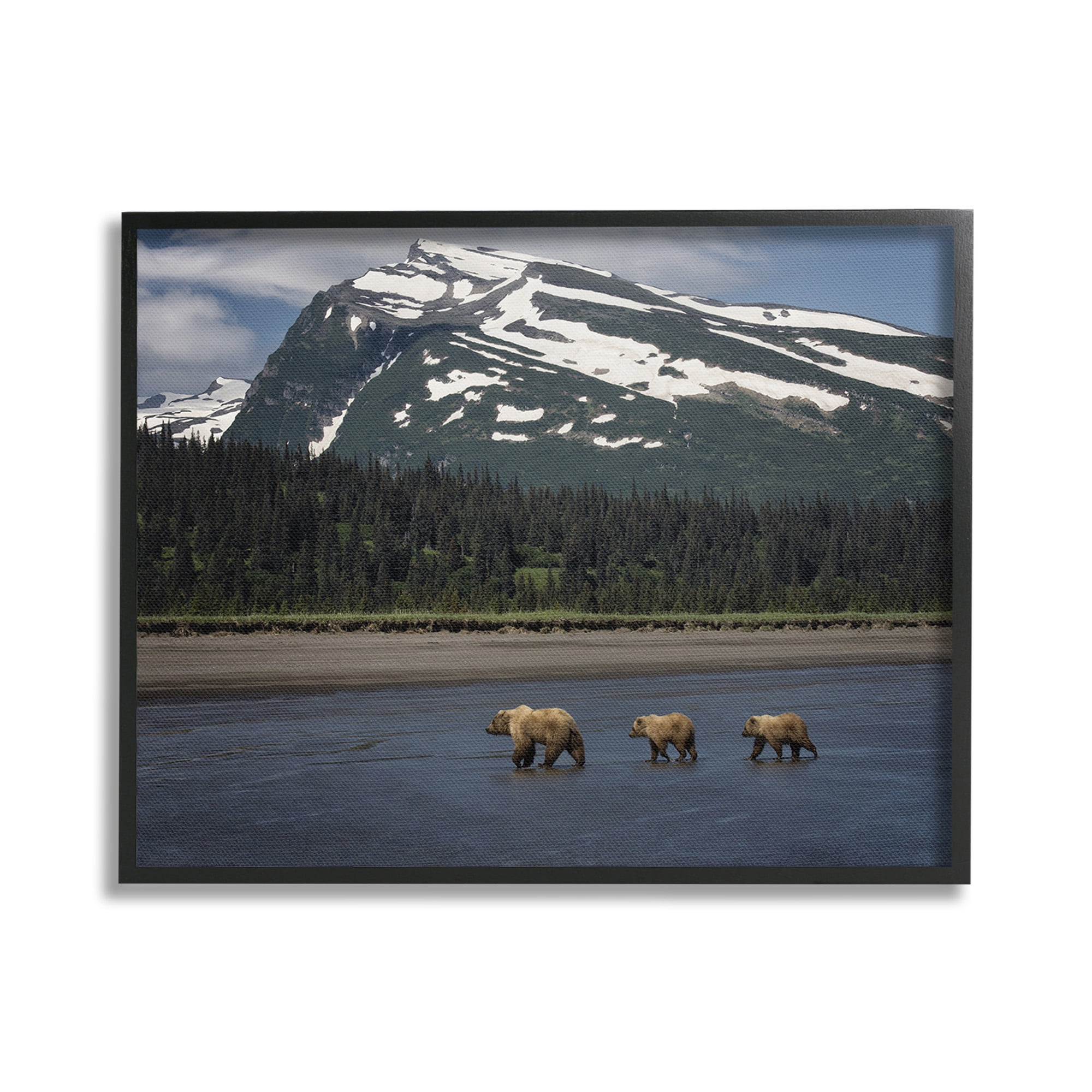 Stupell Industries Bears Crossing Icy River Landscape Photography Black Framed Art Print Wall Art, 20 x 16