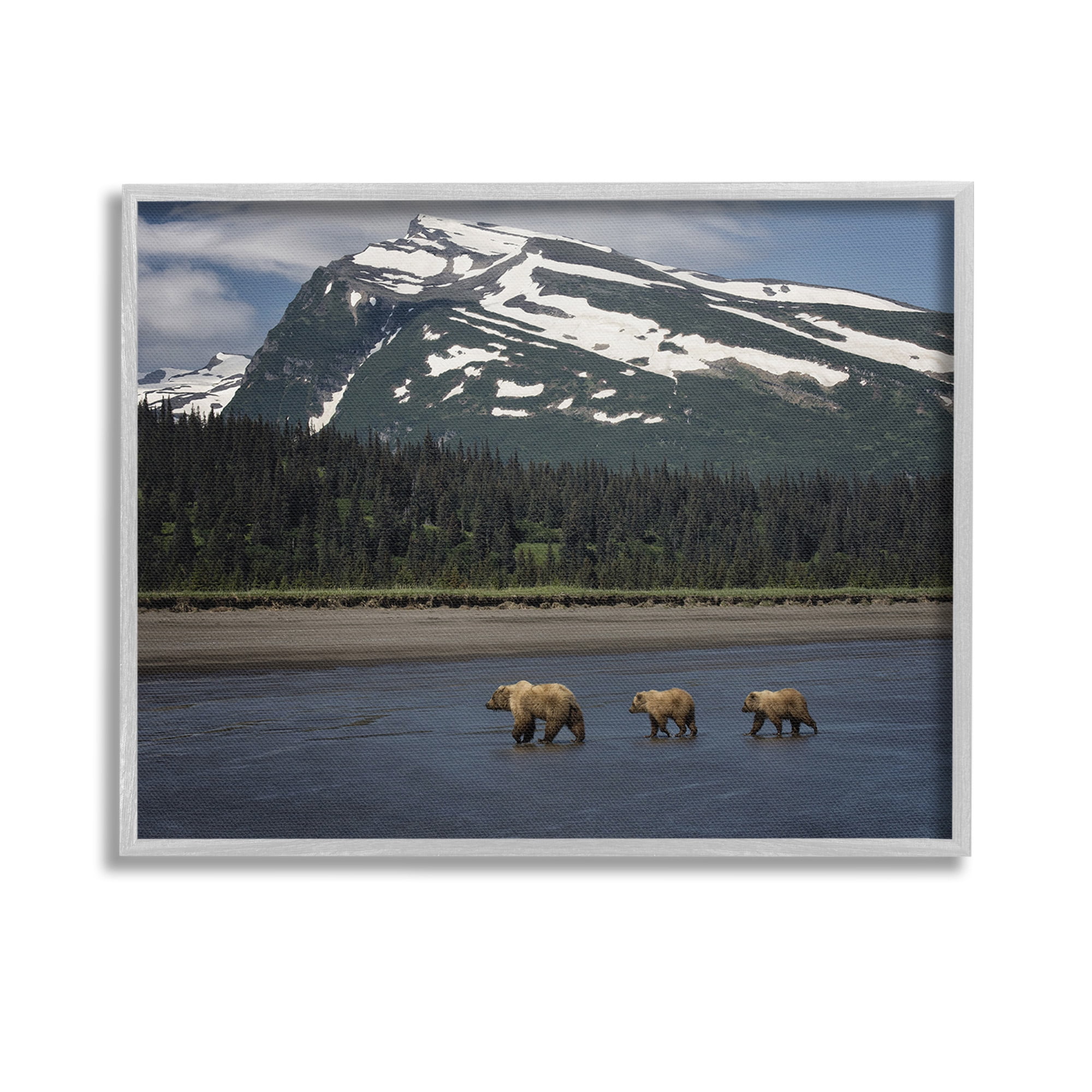Stupell Industries Bears Crossing Icy River Landscape Photography Gray Framed Art Print Wall Art, 14 x 11
