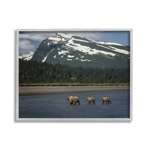 Stupell Industries Bears Crossing Icy River Landscape Photography Gray Framed Art Print Wall Art, 20 x 16