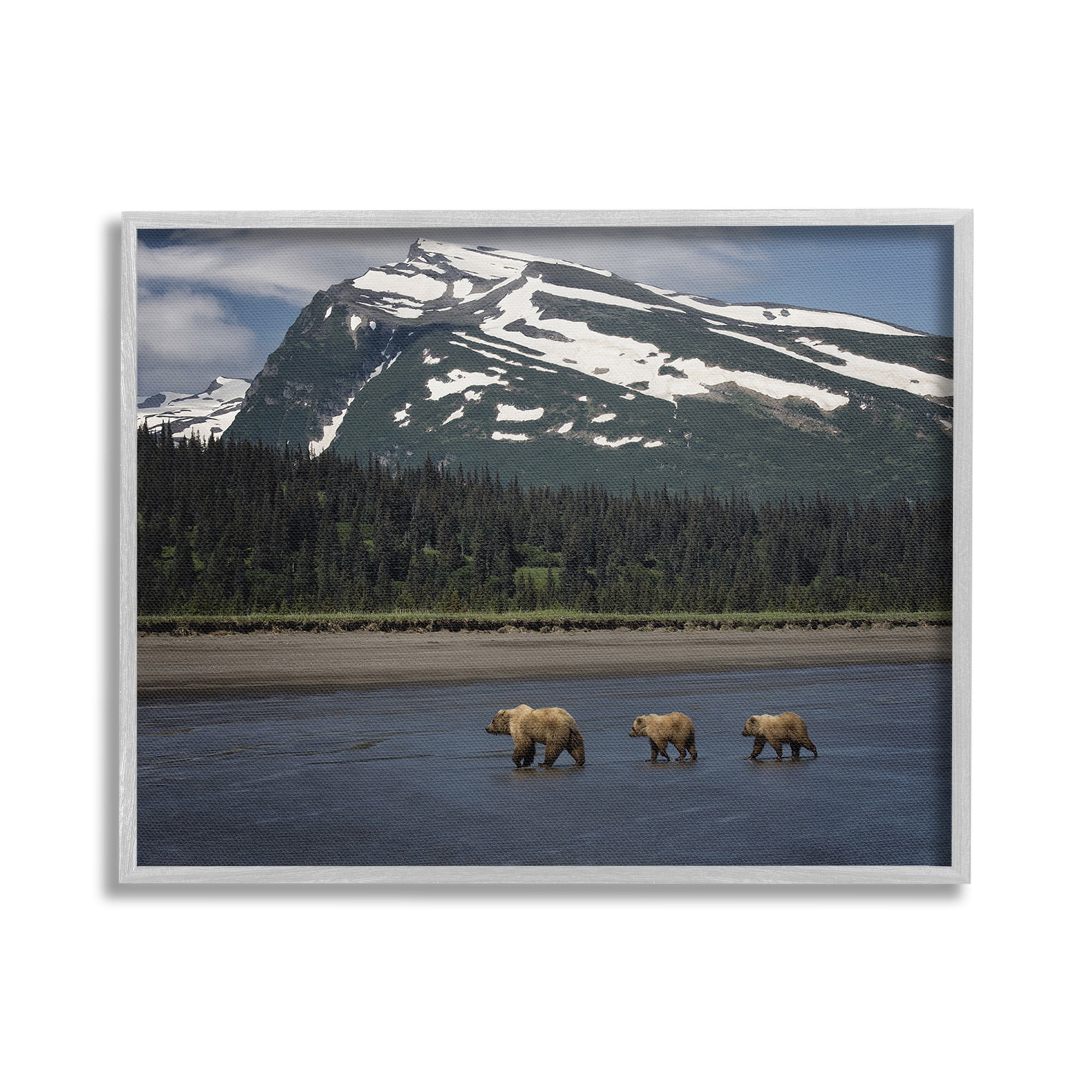 Stupell Industries Bears Crossing Icy River Landscape Photography Gray Framed Art Print Wall Art, 30 x 24