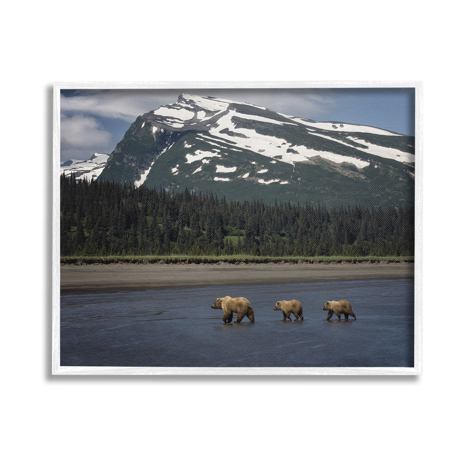 Stupell Industries Bears Crossing Icy River Landscape Photography White Framed Art Print Wall Art, 14 x 11