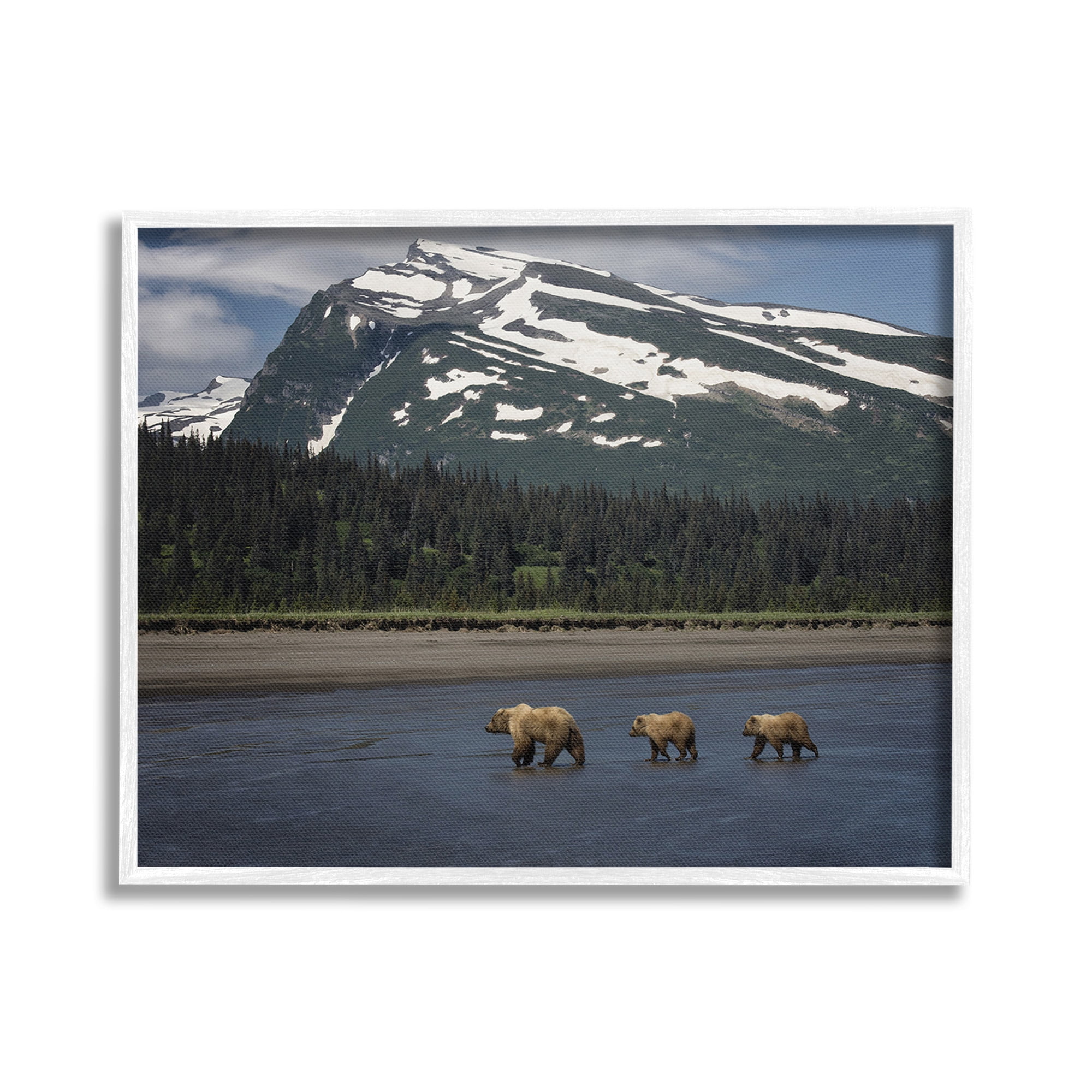 Stupell Industries Bears Crossing Icy River Landscape Photography White Framed Art Print Wall Art, 20 x 16