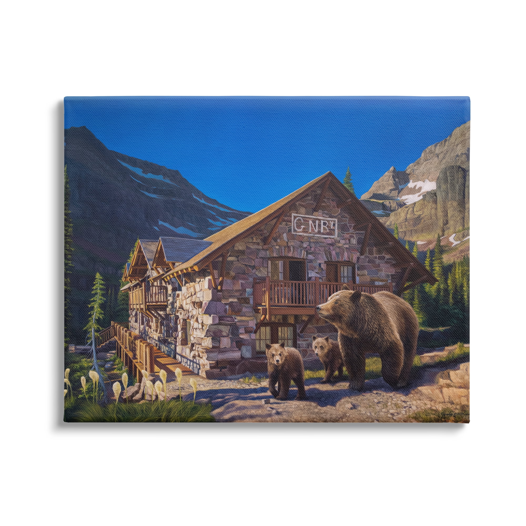 Stupell Industries Bears & Lodge Scenery Landscape Painting Gallery Wrapped Canvas Art Print Wall Art, 40 x 30