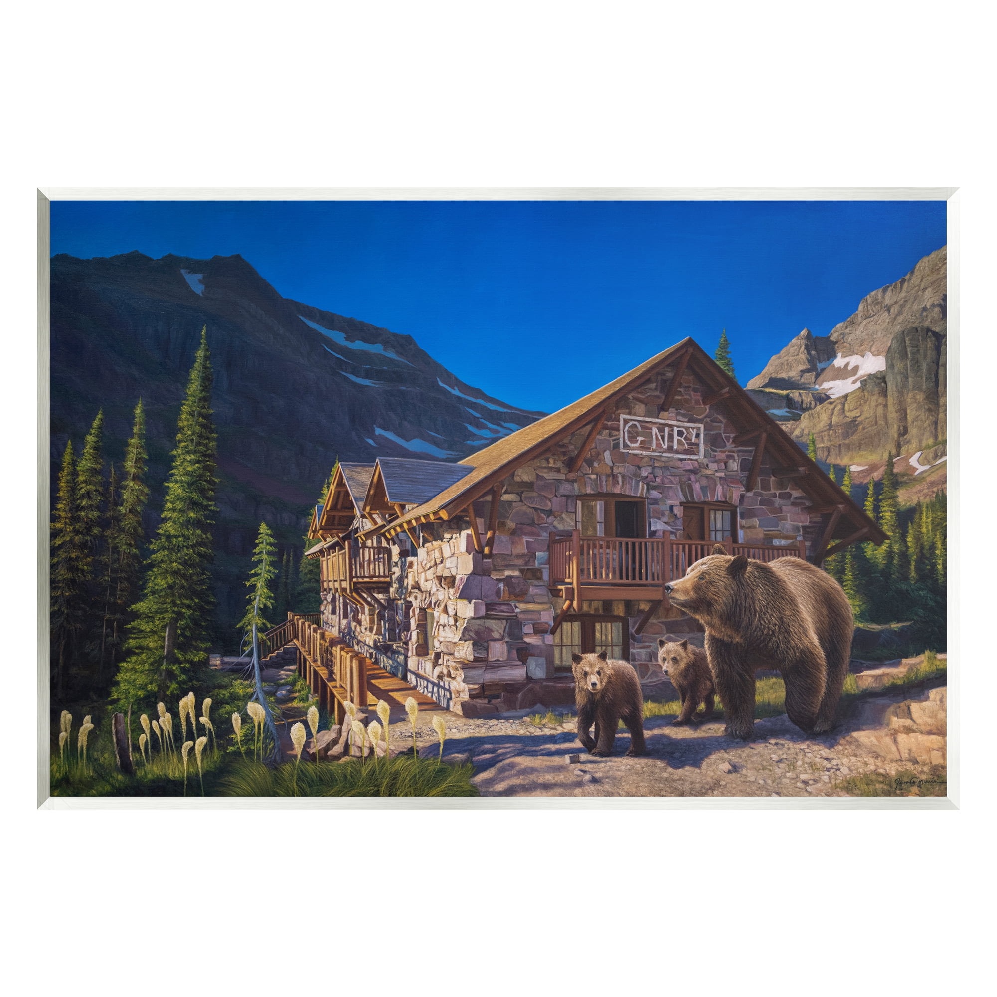 Stupell Industries Bears & Lodge Scenery Landscape Painting Unframed Art Print Wall Art, 15 x 10