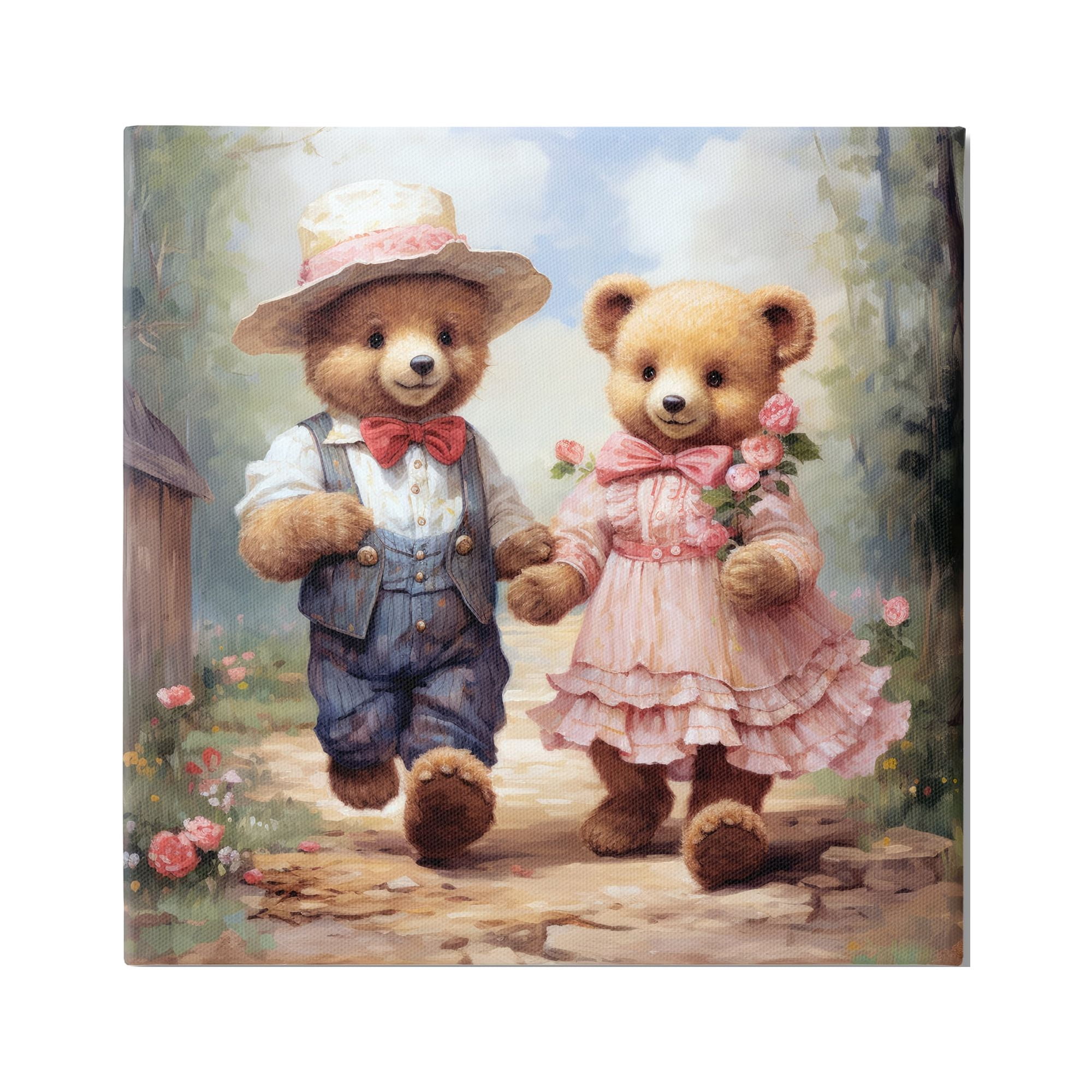 Stupell Industries Bears Strolling Garden Path Animals & Insects Painting Gallery Wrapped Canvas Art Print Wall Art, 30 x 30