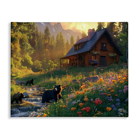 Stupell Industries Bears at Floral Cabin Canvas Wall Art design by Jim Baldwin, 16 x 20