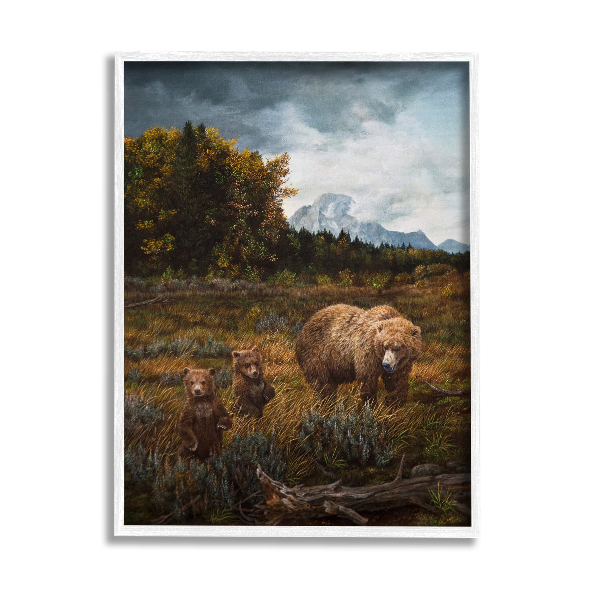 Stupell Industries Bears in Nature Scene Animals & Insects Painting White Framed Art Print Wall Art, 16 x 20