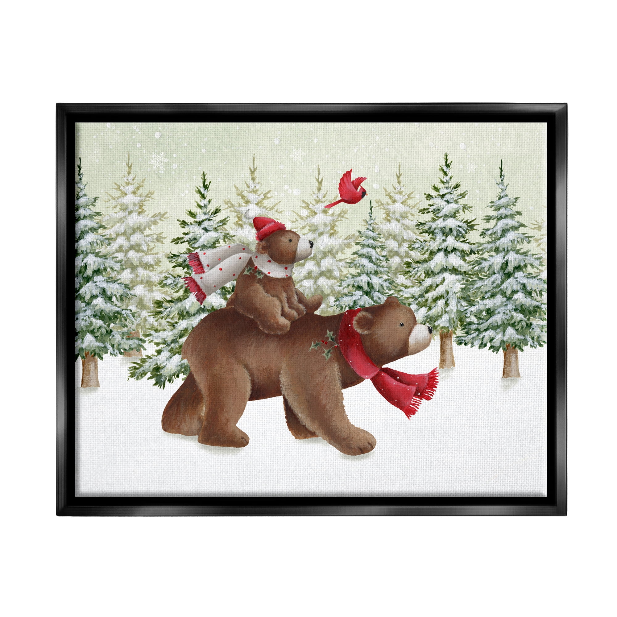 Stupell Industries Bears in Snowy Scene Animals & Insects Painting Black Floater Framed Canvas Art Print Wall Art, 31 x 25