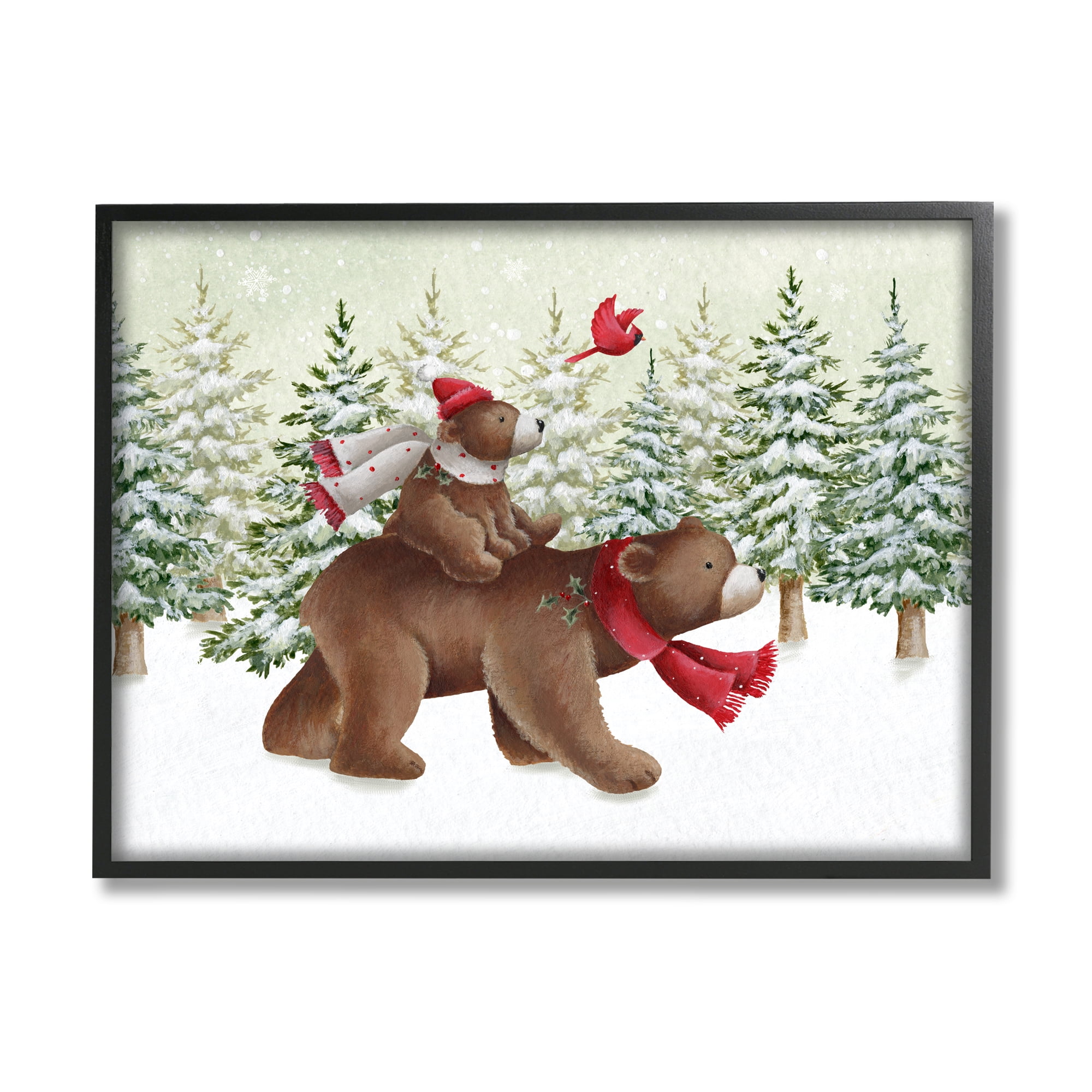 Stupell Industries Bears in Snowy Scene Animals & Insects Painting Black Framed Art Print Wall Art, 30 x 24