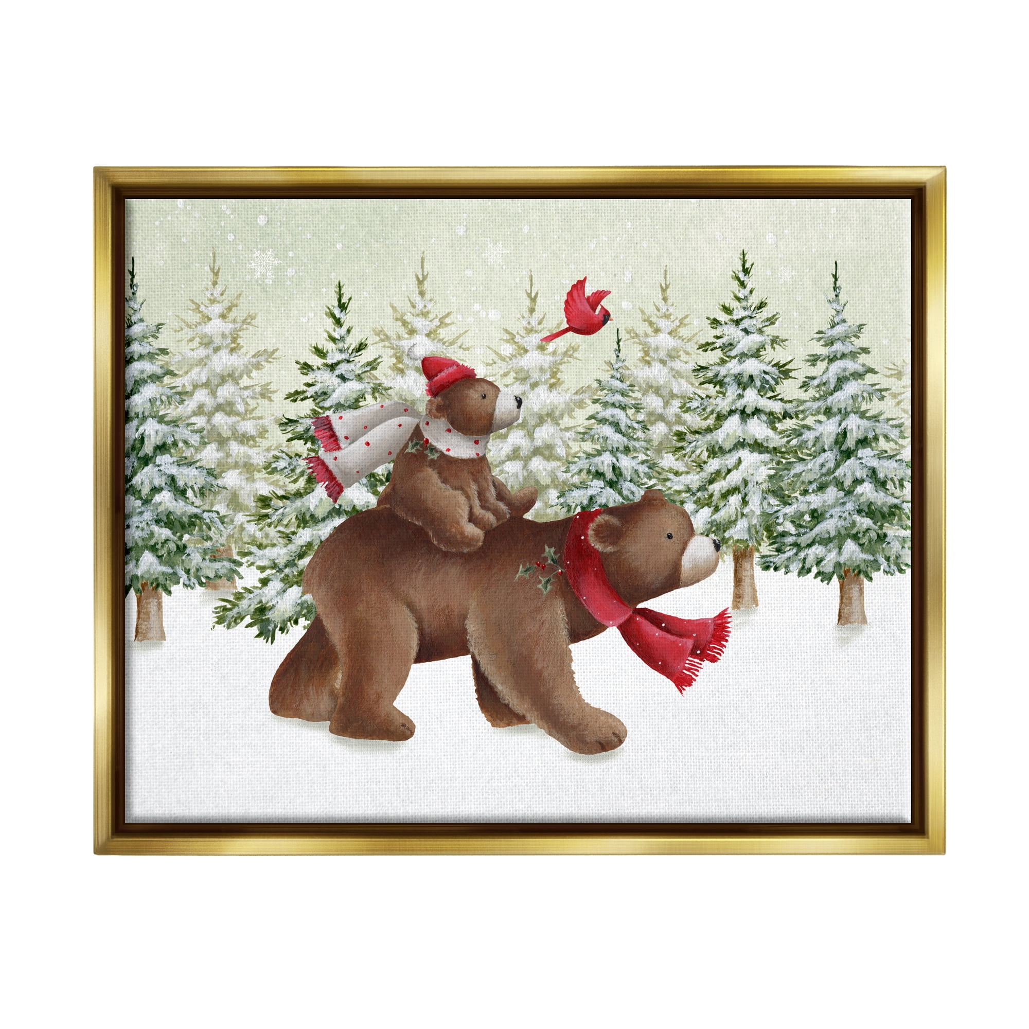 Stupell Industries Bears in Snowy Scene Animals & Insects Painting Gold Floater Framed Canvas Art Print Wall Art, 21 x 17