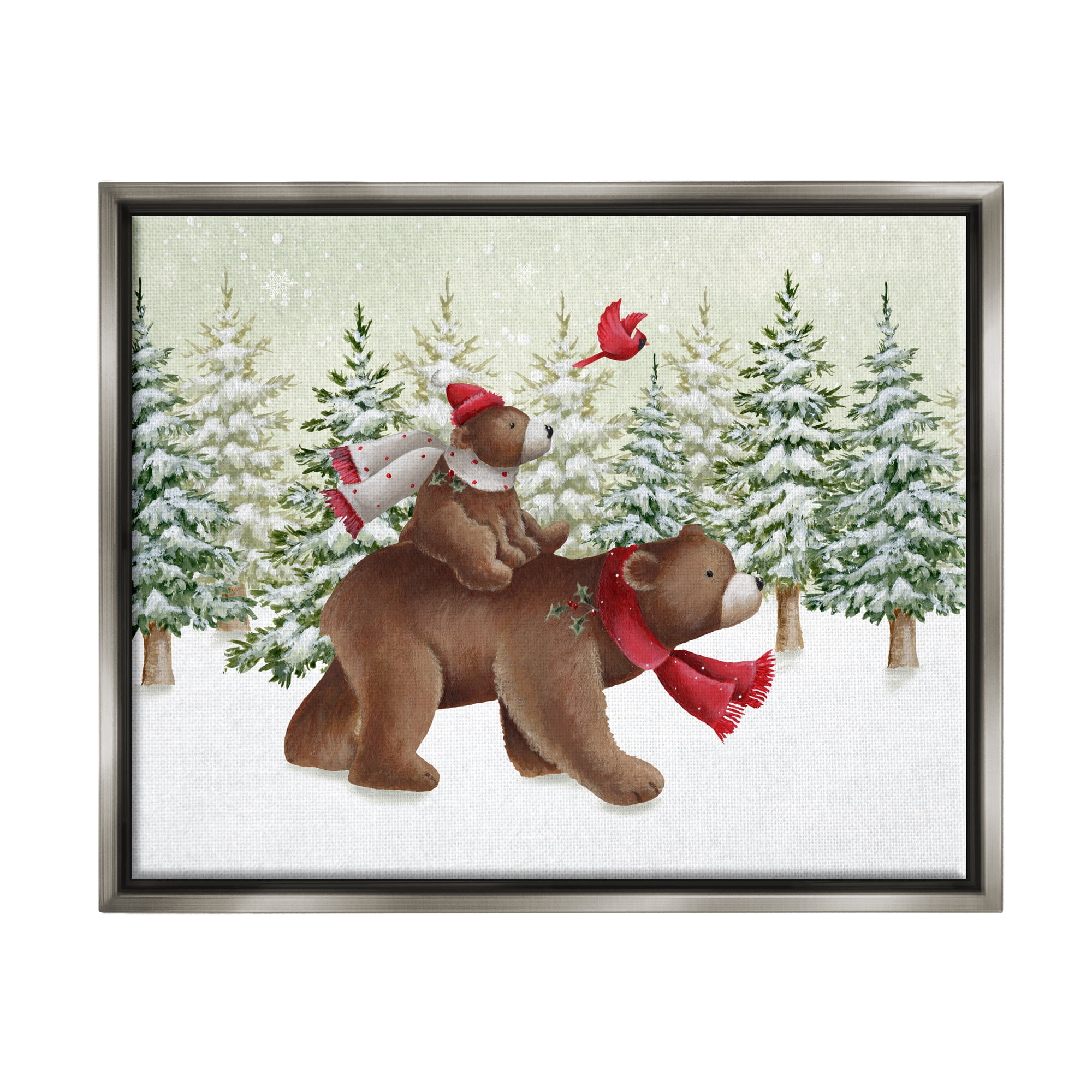 Stupell Industries Bears in Snowy Scene Animals & Insects Painting Gray Floater Framed Canvas Art Print Wall Art, 31 x 25
