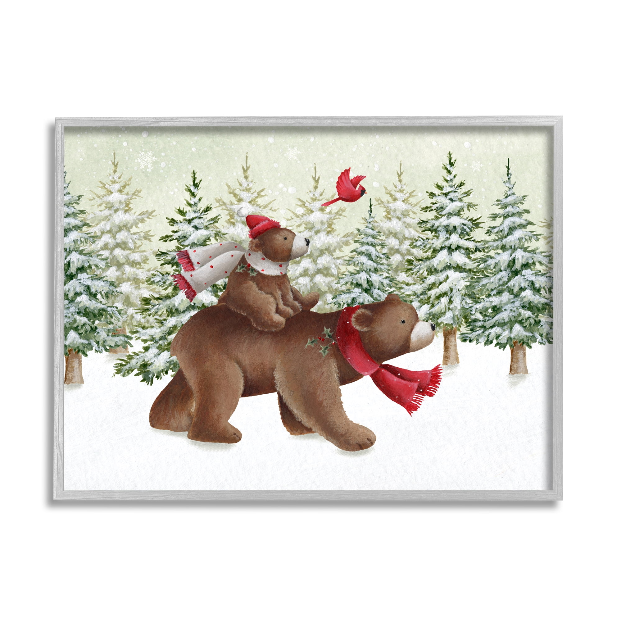 Stupell Industries Bears in Snowy Scene Animals & Insects Painting Gray Framed Art Print Wall Art, 14 x 11