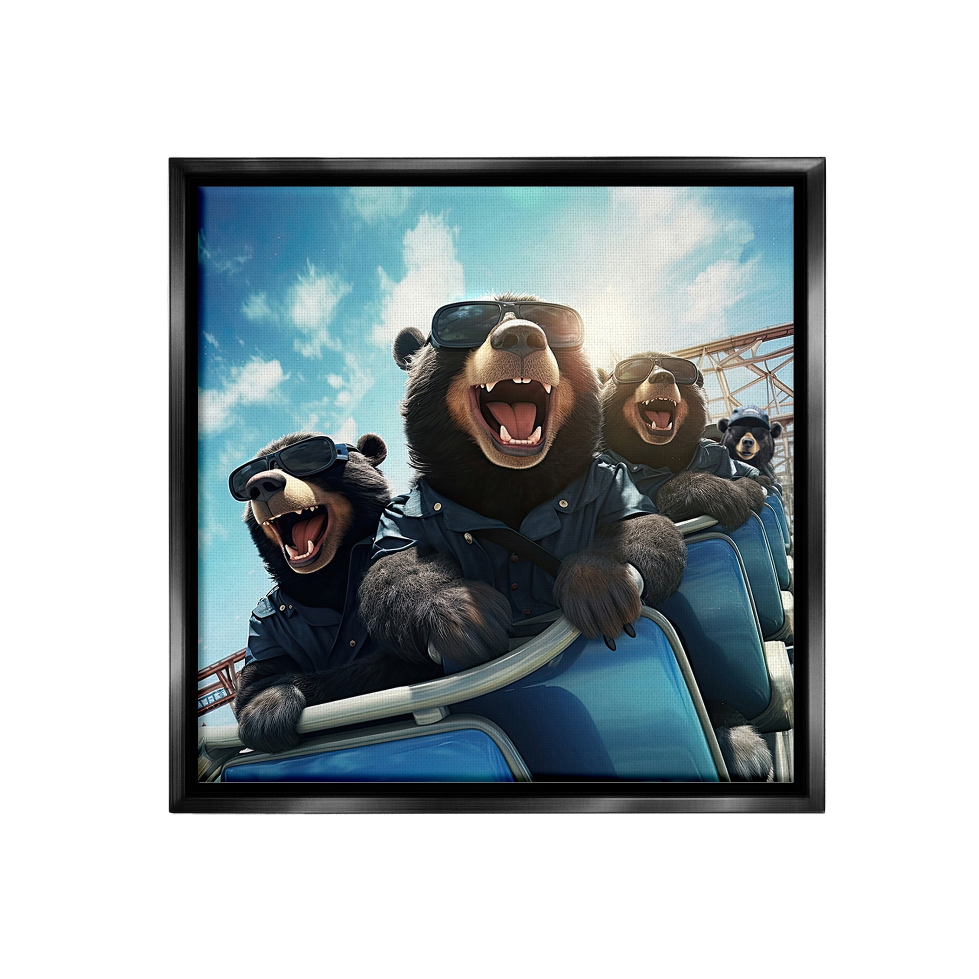 Stupell Industries Bears on Rollercoaster Animals & Insects Painting Black Floater Framed Canvas Art Print Wall Art, 25 x 25
