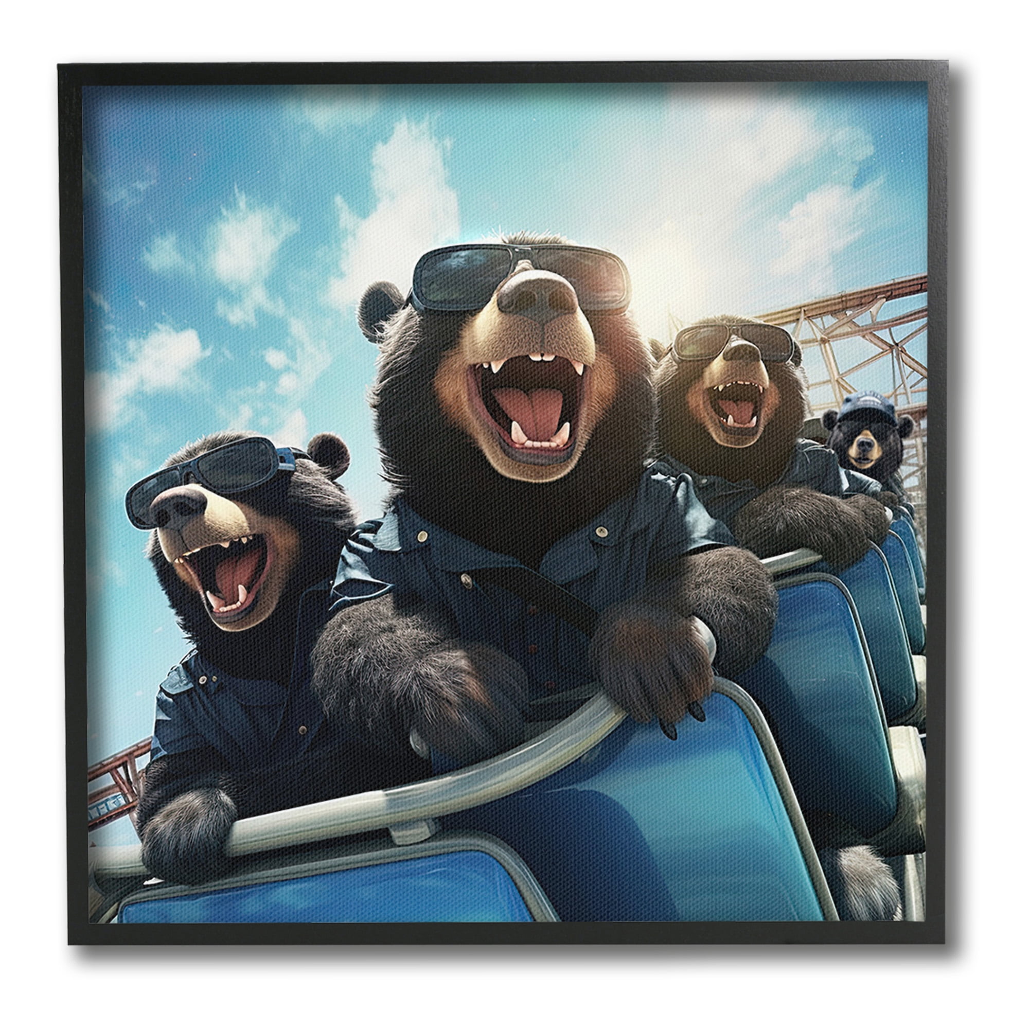 Stupell Industries Bears on Rollercoaster Animals & Insects Painting Black Framed Art Print Wall Art, 24 x 24