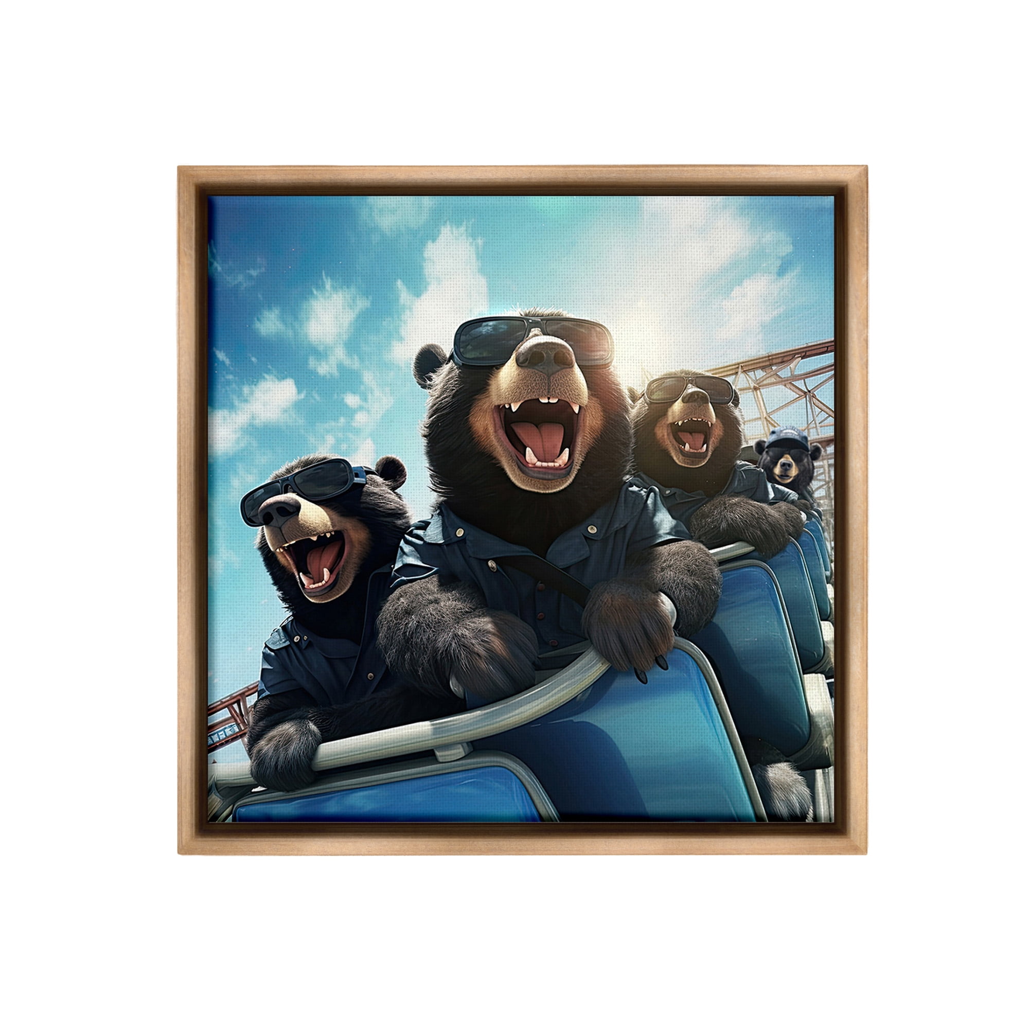 Stupell Industries Bears on Rollercoaster Animals & Insects Painting Brown Floater Framed Canvas Art Print Wall Art, 25 x 25