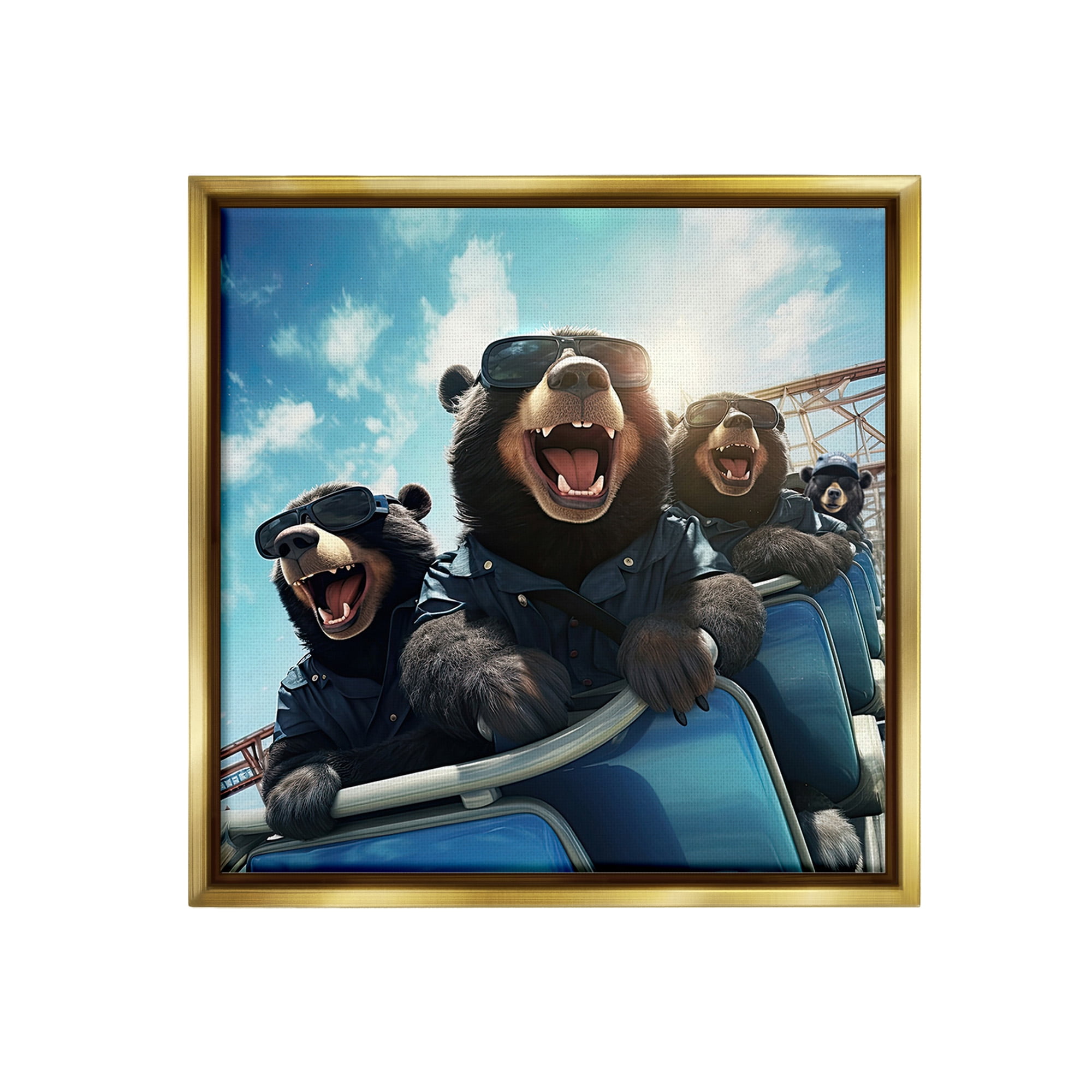 Stupell Industries Bears on Rollercoaster Animals & Insects Painting Gold Floater Framed Canvas Art Print Wall Art, 25 x 25