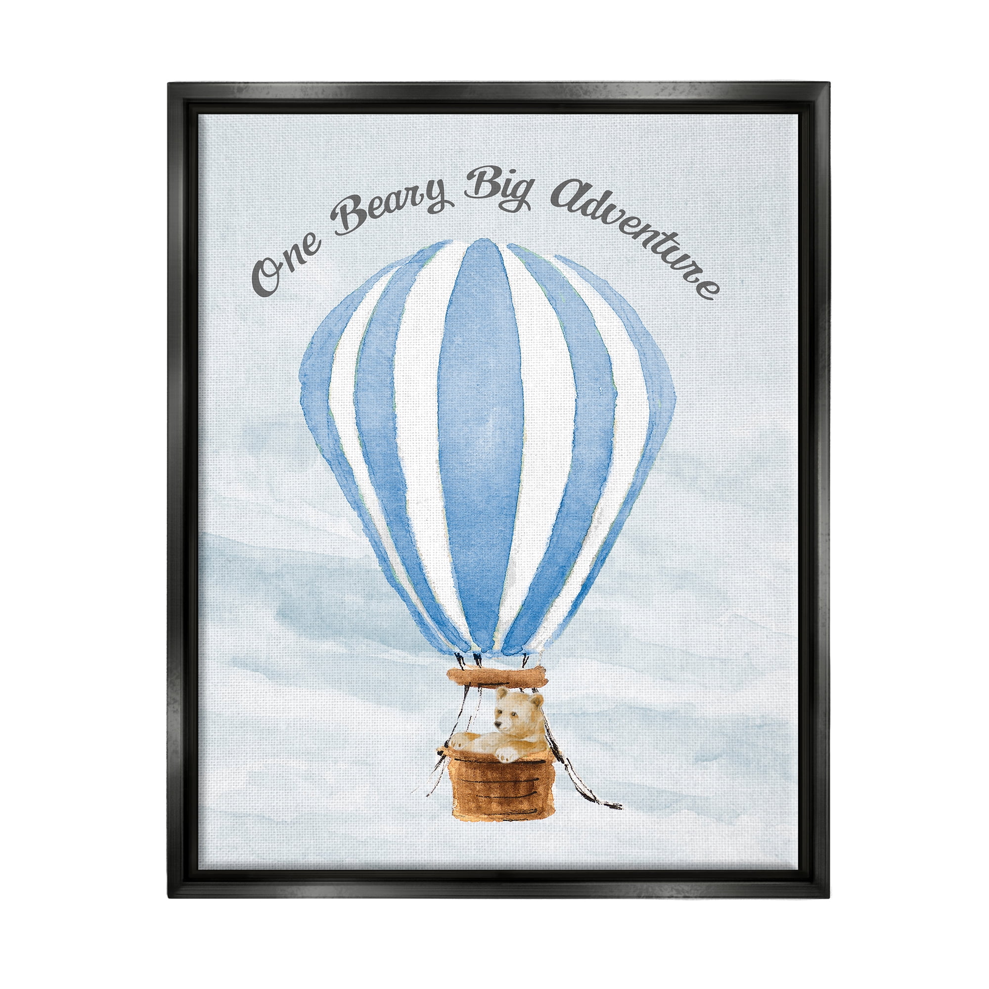 Stupell Industries Beary Big Adventure Balloon Animals & Insects Painting Black Floater Framed Canvas Art Print Wall Art, 25 x 31