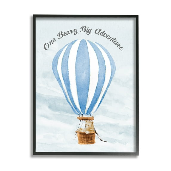 Stupell Industries Beary Big Adventure Balloon Animals & Insects Painting Black Framed Art Print Wall Art, 16 x 20