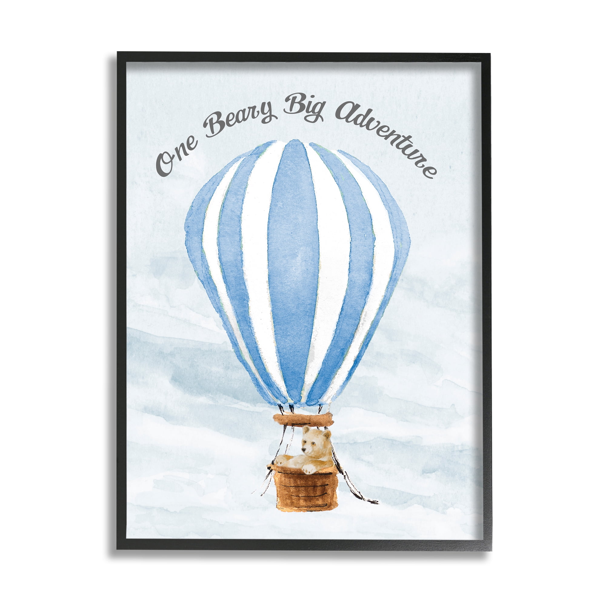 Stupell Industries Beary Big Adventure Balloon Animals & Insects Painting Black Framed Art Print Wall Art, 24 x 30