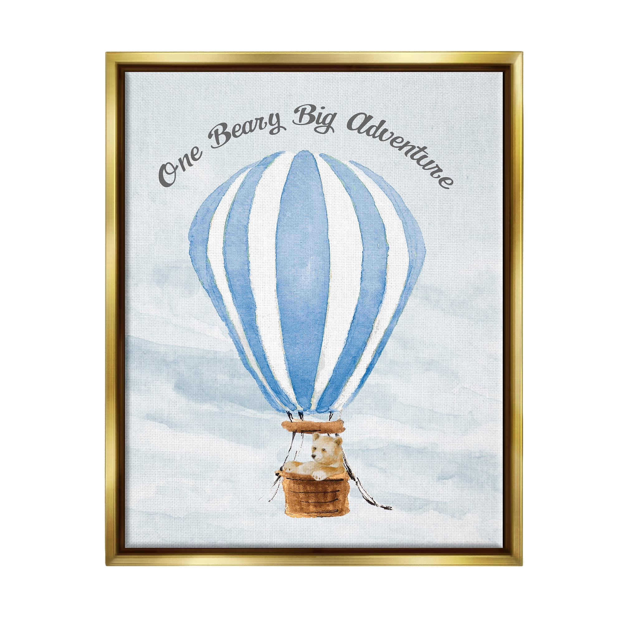 Stupell Industries Beary Big Adventure Balloon Animals & Insects Painting Gold Floater Framed Canvas Art Print Wall Art, 17 x 21