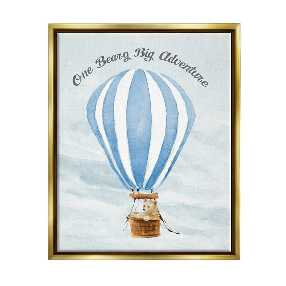 Stupell Industries Beary Big Adventure Balloon Animals & Insects Painting Gold Floater Framed Canvas Art Print Wall Art, 25 x 31