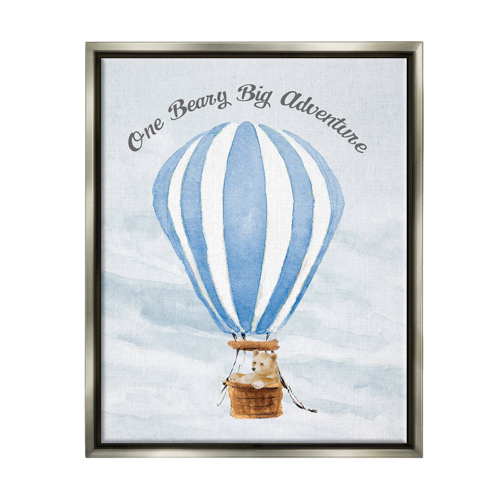 Stupell Industries Beary Big Adventure Balloon Animals & Insects Painting Gray Floater Framed Canvas Art Print Wall Art, 17 x 21