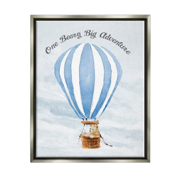 Stupell Industries Beary Big Adventure Balloon Animals & Insects Painting Gray Floater Framed Canvas Art Print Wall Art, 17 x 21