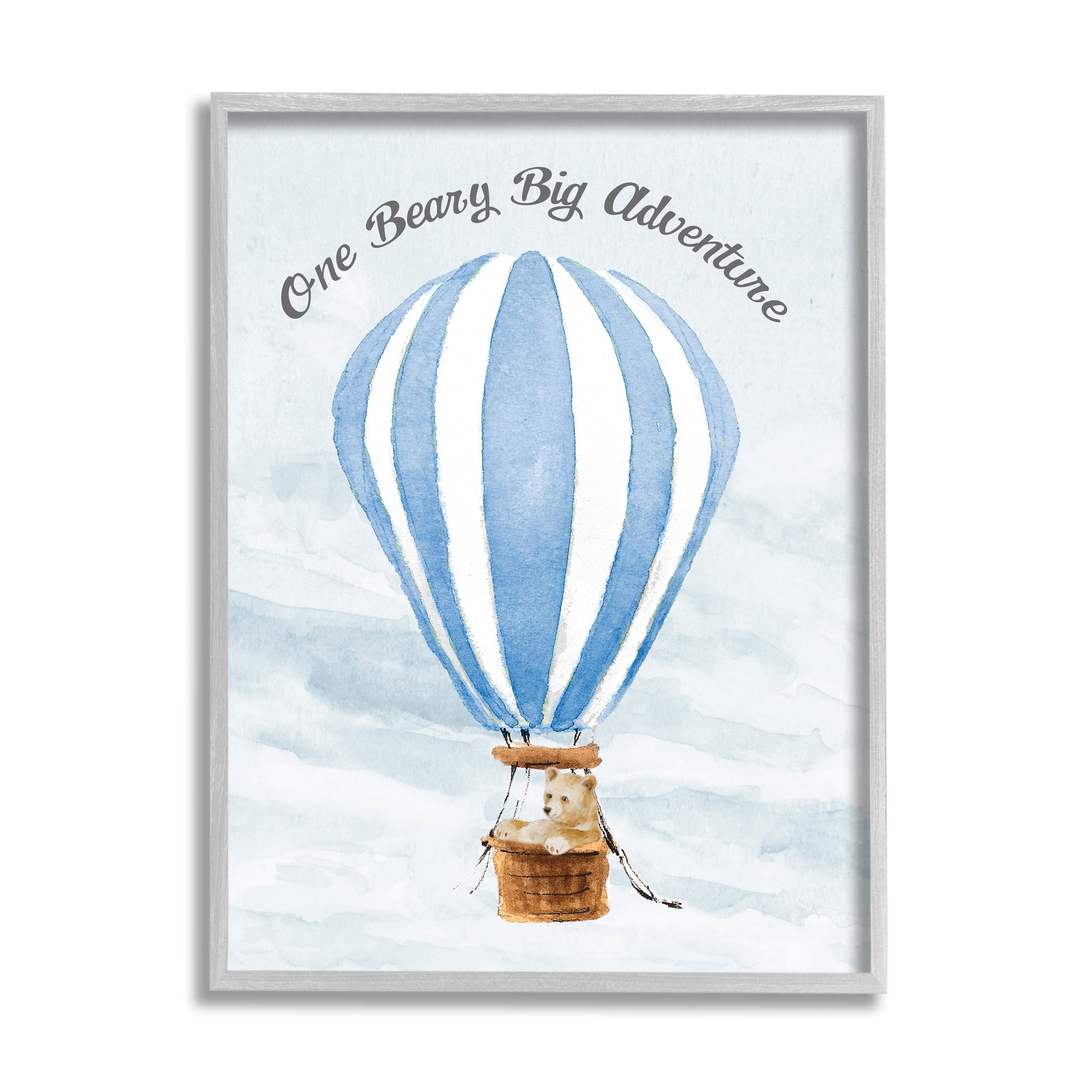 Stupell Industries Beary Big Adventure Balloon Animals & Insects Painting Gray Framed Art Print Wall Art, 16 x 20
