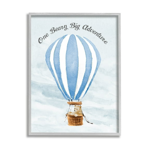 Stupell Industries Beary Big Adventure Balloon Animals & Insects Painting Gray Framed Art Print Wall Art, 16 x 20