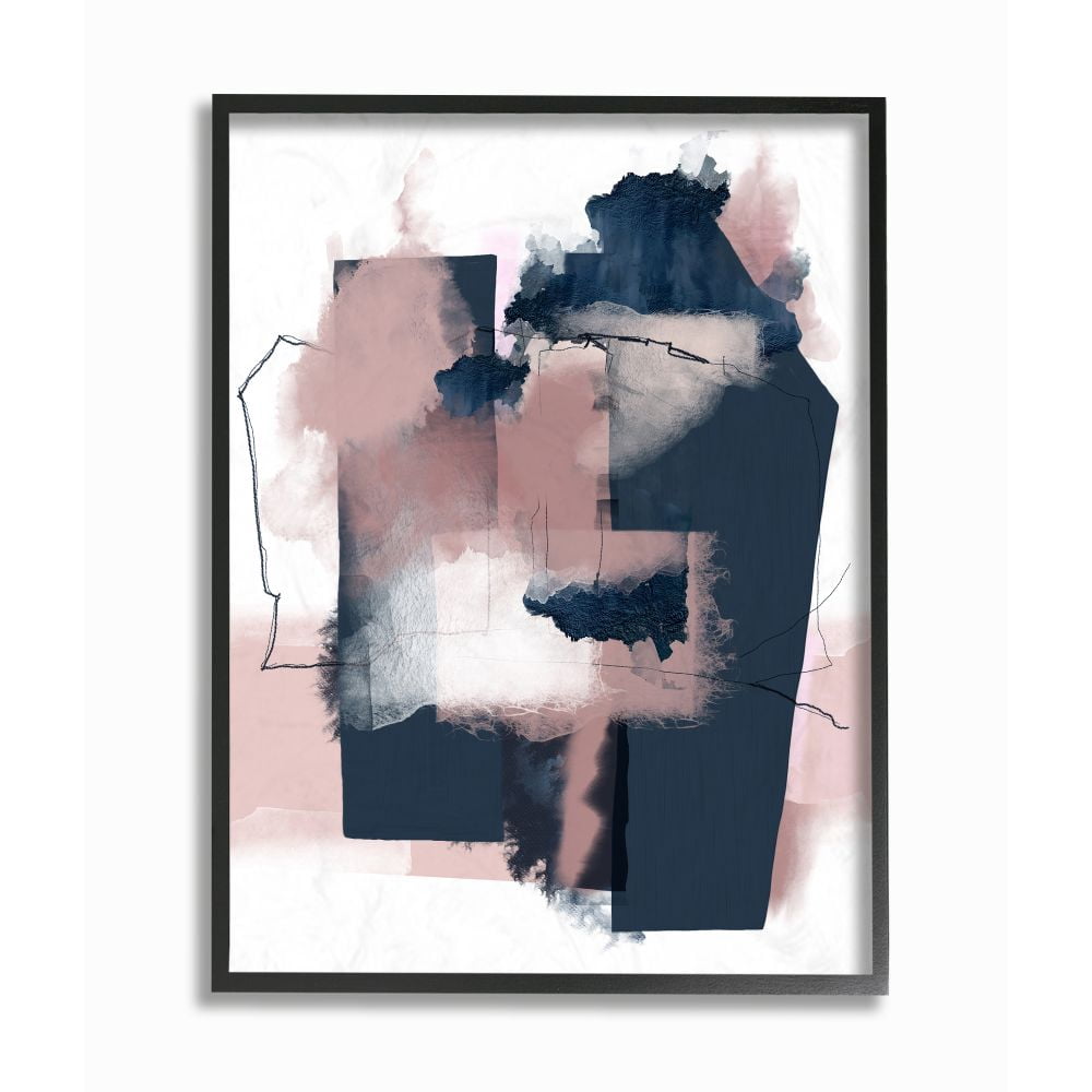 Stupell Industries Beautiful Abstract Geometry Pink and Blue Watercolor Painting Framed Giclee Texturized Art by Urban Epiphany