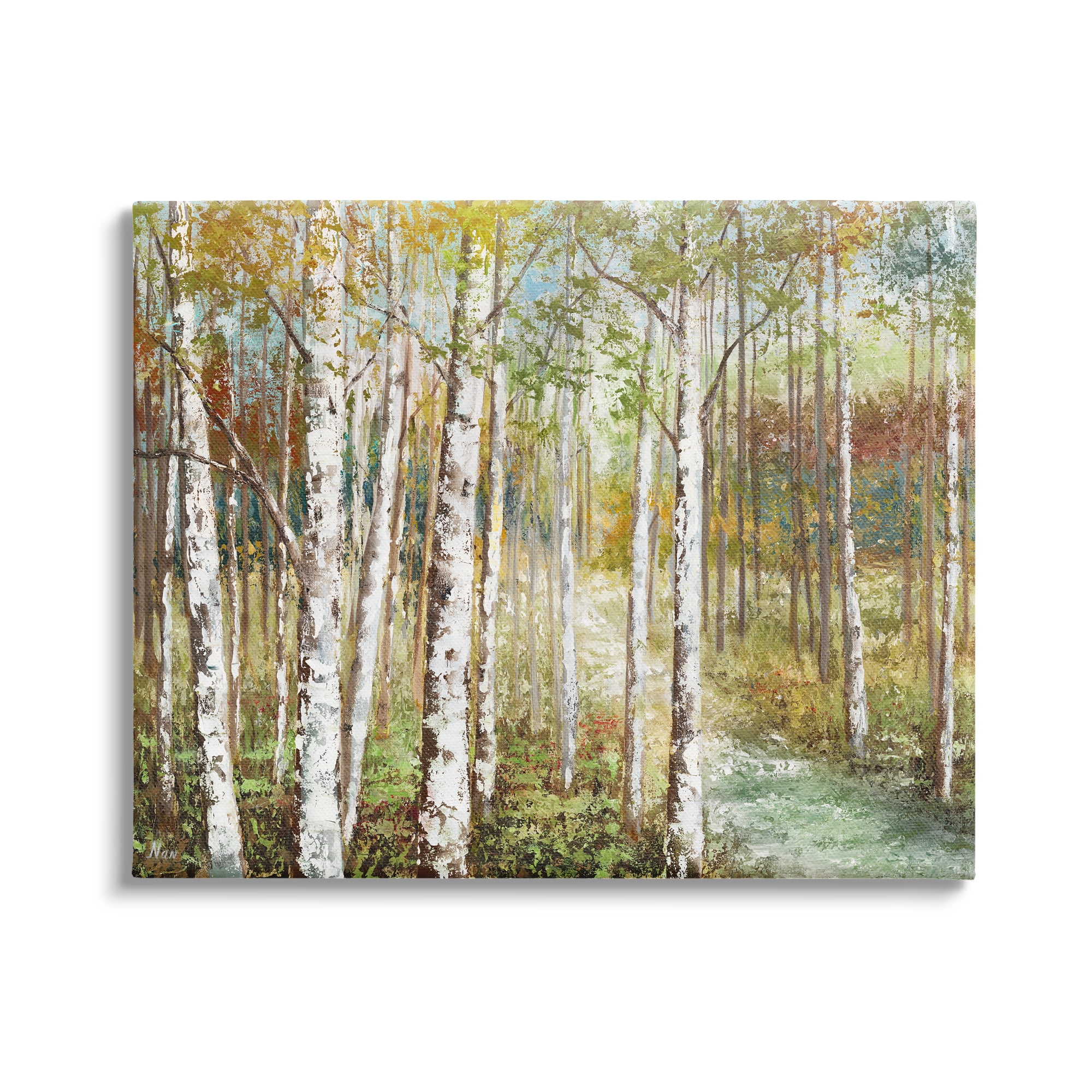 Stupell Industries Beautiful Autumn Birch Grove Stream Painting , 20 x 16, Design by Nan