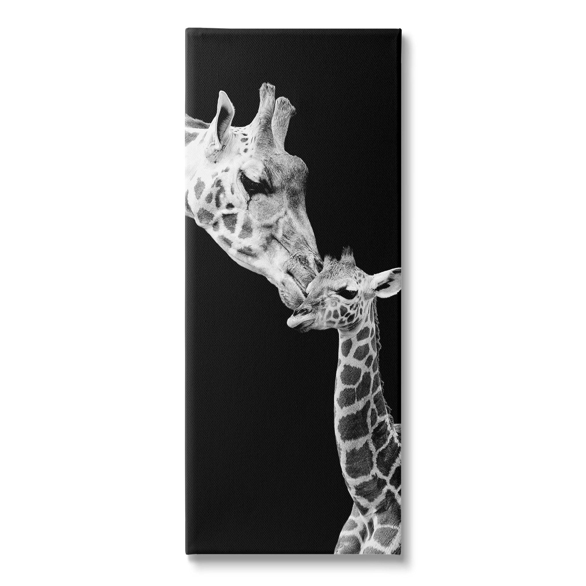 Stupell Industries Beautiful Baby Giraffe Loving Mother Monochrome Portrait, 10 x 24, Design by Incado