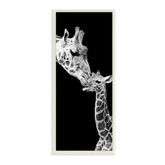 Stupell Industries Beautiful Baby Giraffe Loving Mother Monochrome Portrait Photography Unframed Art Print Wall Art, 7x17, by Incado
