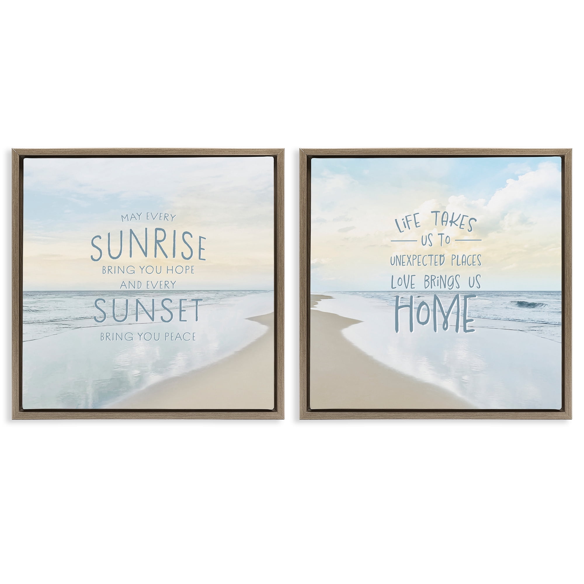 Stupell Industries Beautiful Beach Inspirations 2 Piece Brown Framed Floater Canvas Set, design by Natalie Carpentieri