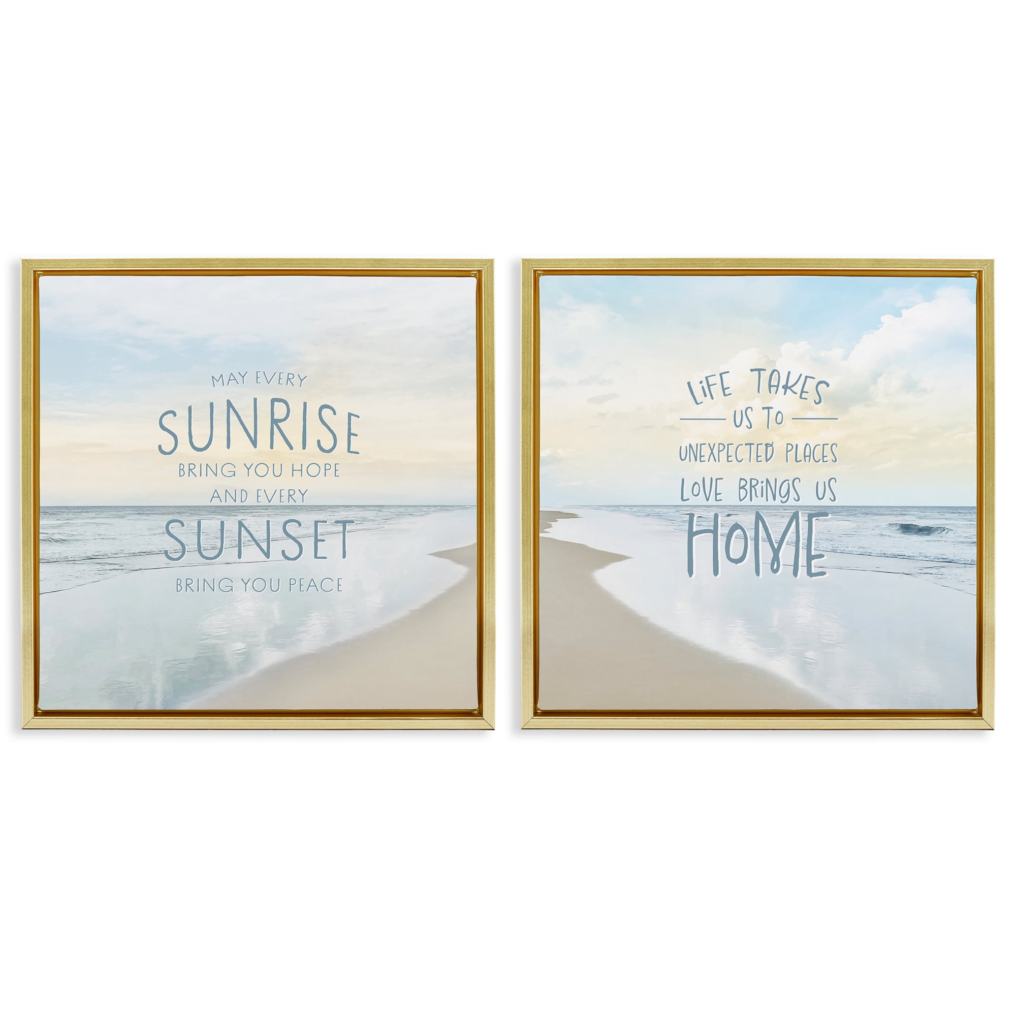 Stupell Industries Beautiful Beach Inspirations 2 Piece Gold Framed Floater Canvas Set, design by Natalie Carpentieri
