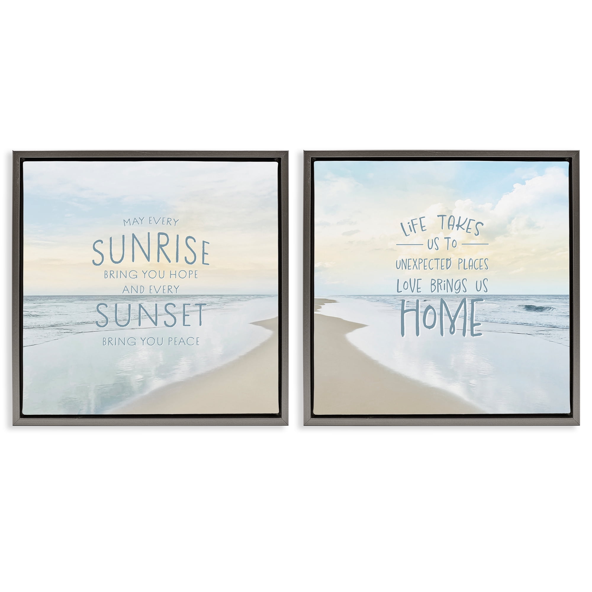 Stupell Industries Beautiful Beach Inspirations 2 Piece Gray Framed Floater Canvas Set, design by Natalie Carpentieri