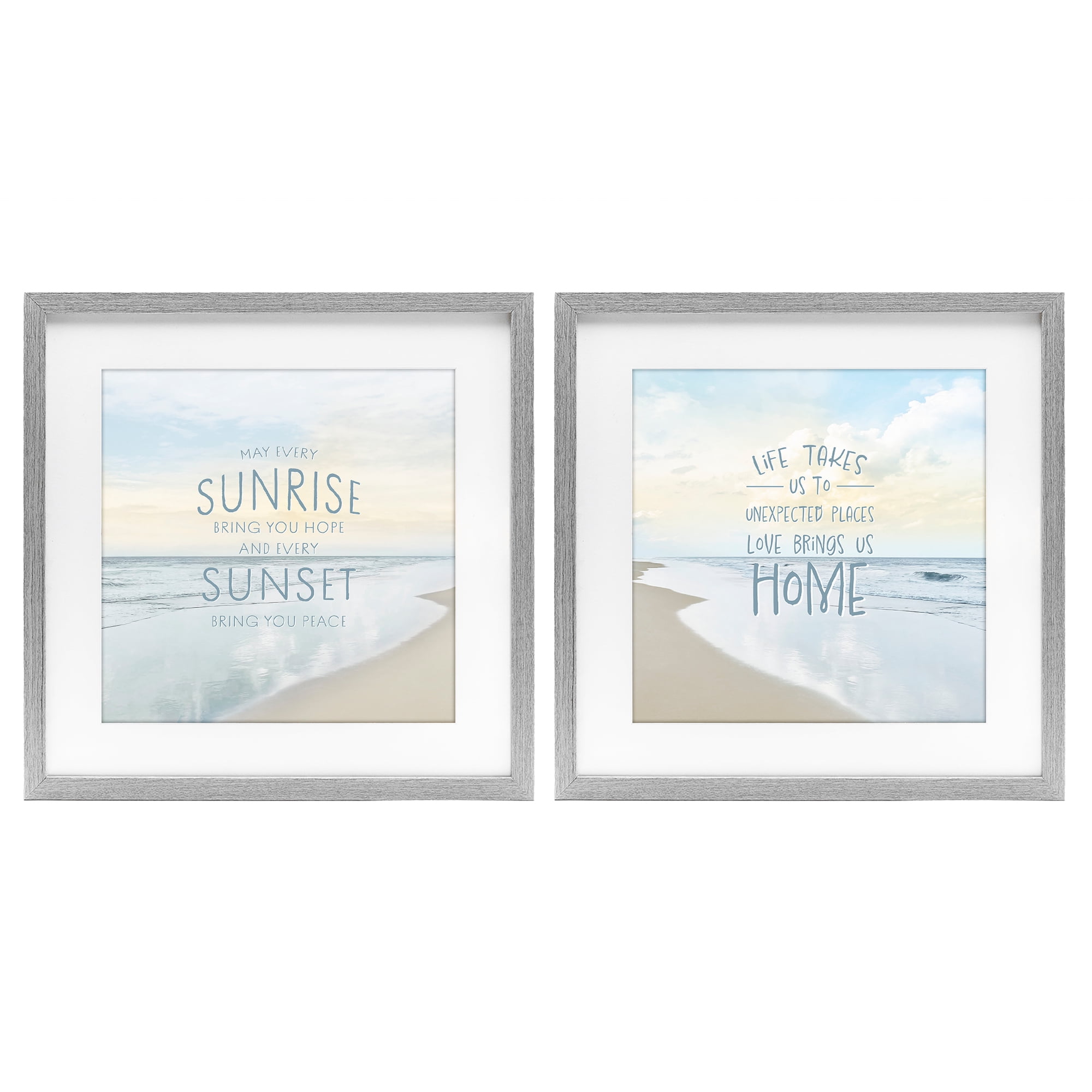 Stupell Industries Beautiful Beach Inspirations 2 Piece Gray Framed Print Under Glass Set, design by Natalie Carpentieri