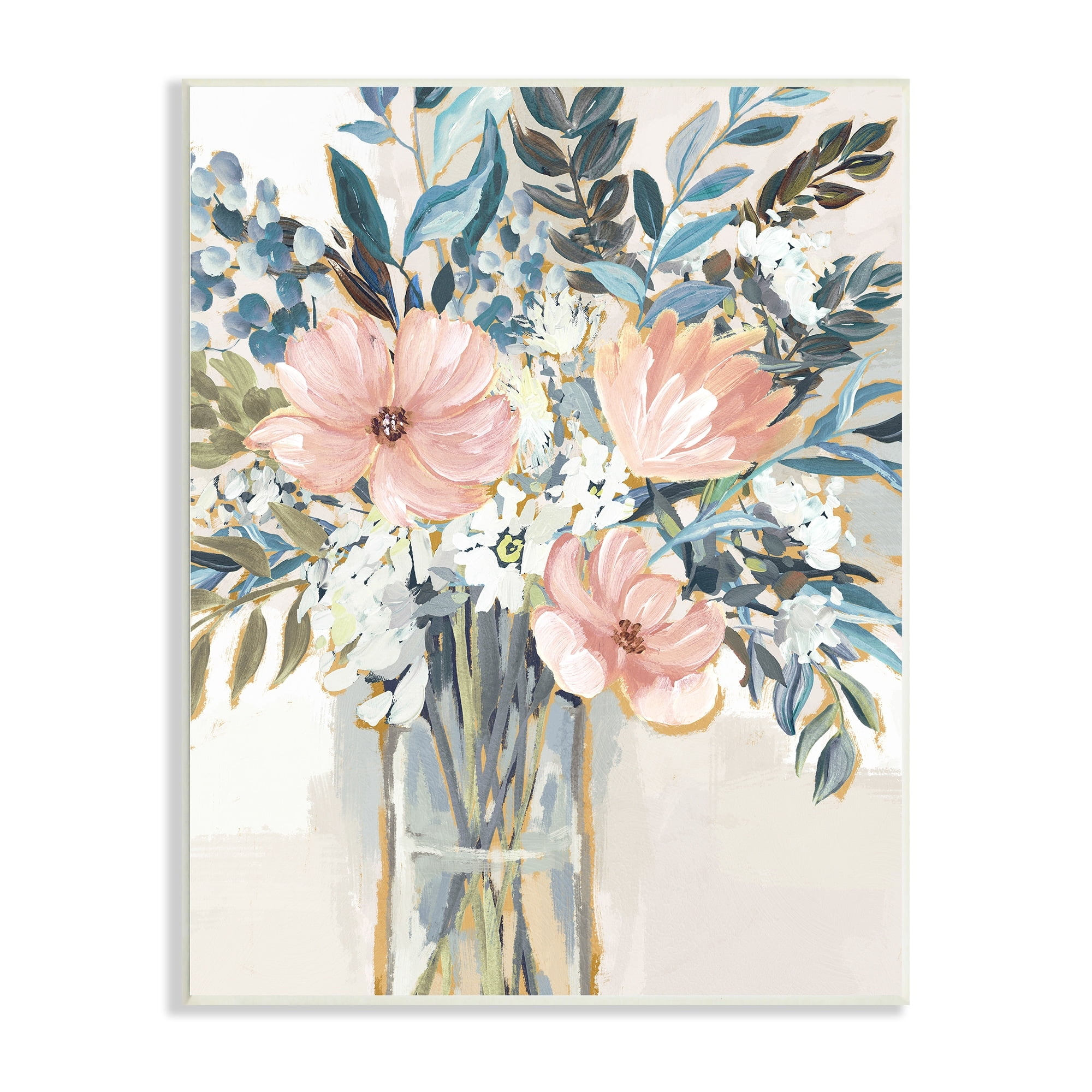 Blue and Pink Flower Bouquet MDF Wall Plaque, 10x15