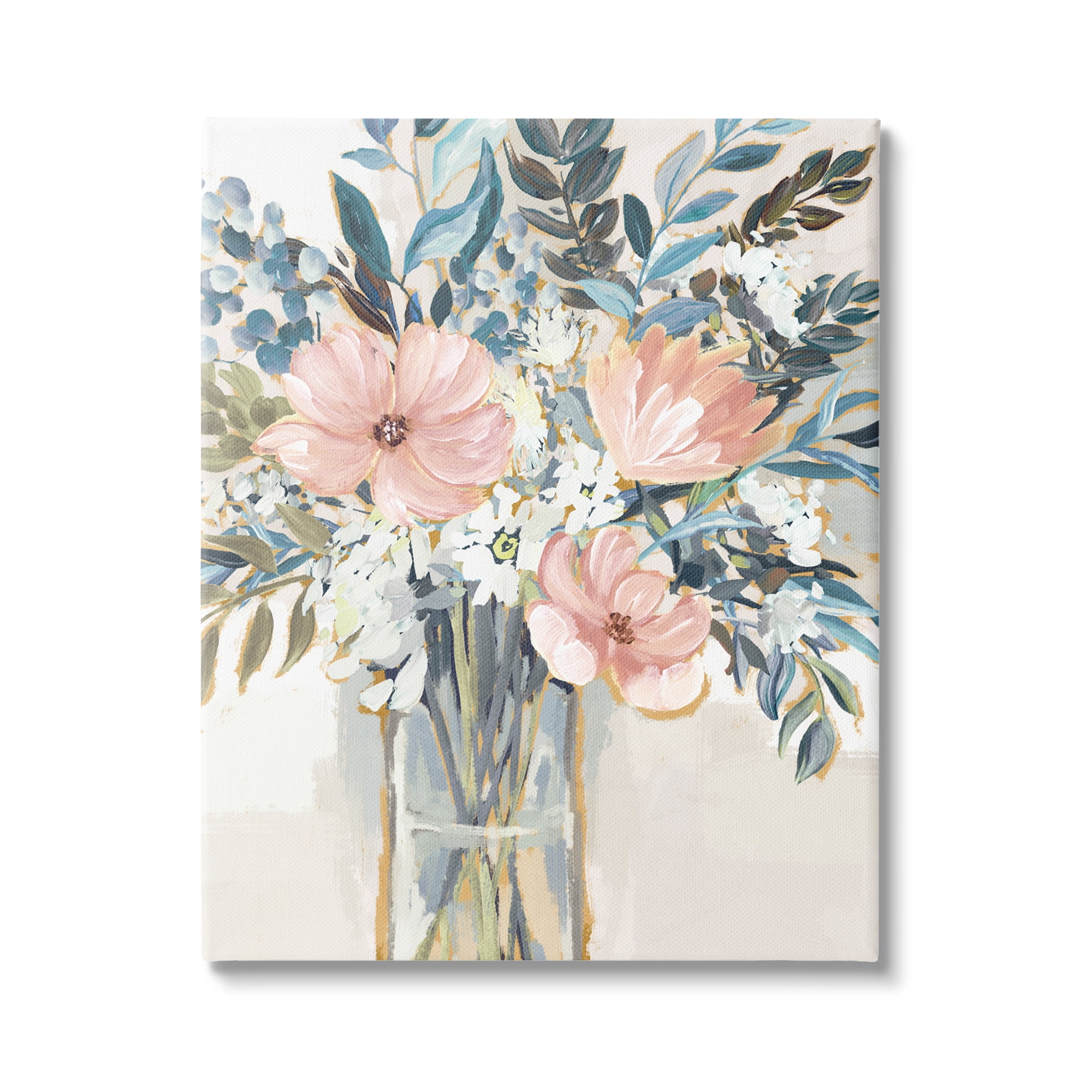 Stupell Industries Beautiful Blue Pink Flower Bouquet Painting Delicate Blossoms Modern Drawing Gallery-Wrapped Canvas Print Wall Art, 36 x 48, Design by Nina Blue