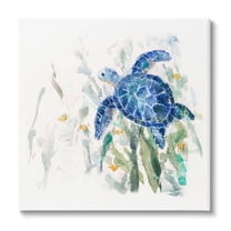 Stupell Industries Beautiful Blue Sea Turtle Swimming Plants Painting Coastal Painting Gallery-Wrapped Canvas Print Wall Art, 24 x 24, Design by Sally Swatland