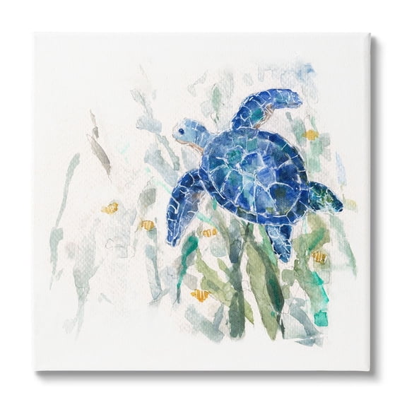 Stupell Industries Beautiful Blue Sea Turtle Swimming Plants Painting Coastal Painting Gallery-Wrapped Canvas Print Wall Art, 17 x 17, Design by Sally Swatland