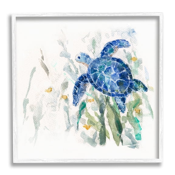 Stupell Industries Beautiful Blue Sea Turtle Swimming Plants Painting White Framed Art Print Wall Art, 24x24, by Sally Swatland