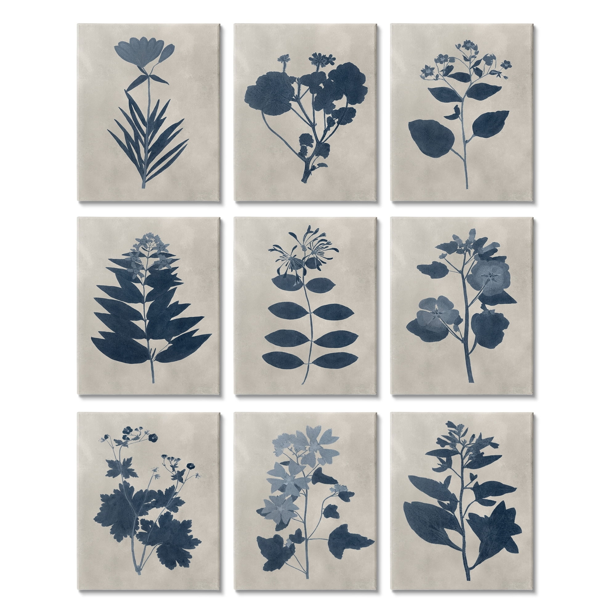 Stupell Industries Beautiful Botanical Silhouette Floral Plants Design Graphic Art Gallery-Wrapped Canvas Print Wall Art Set of 9, 11x14, by Vision Studio