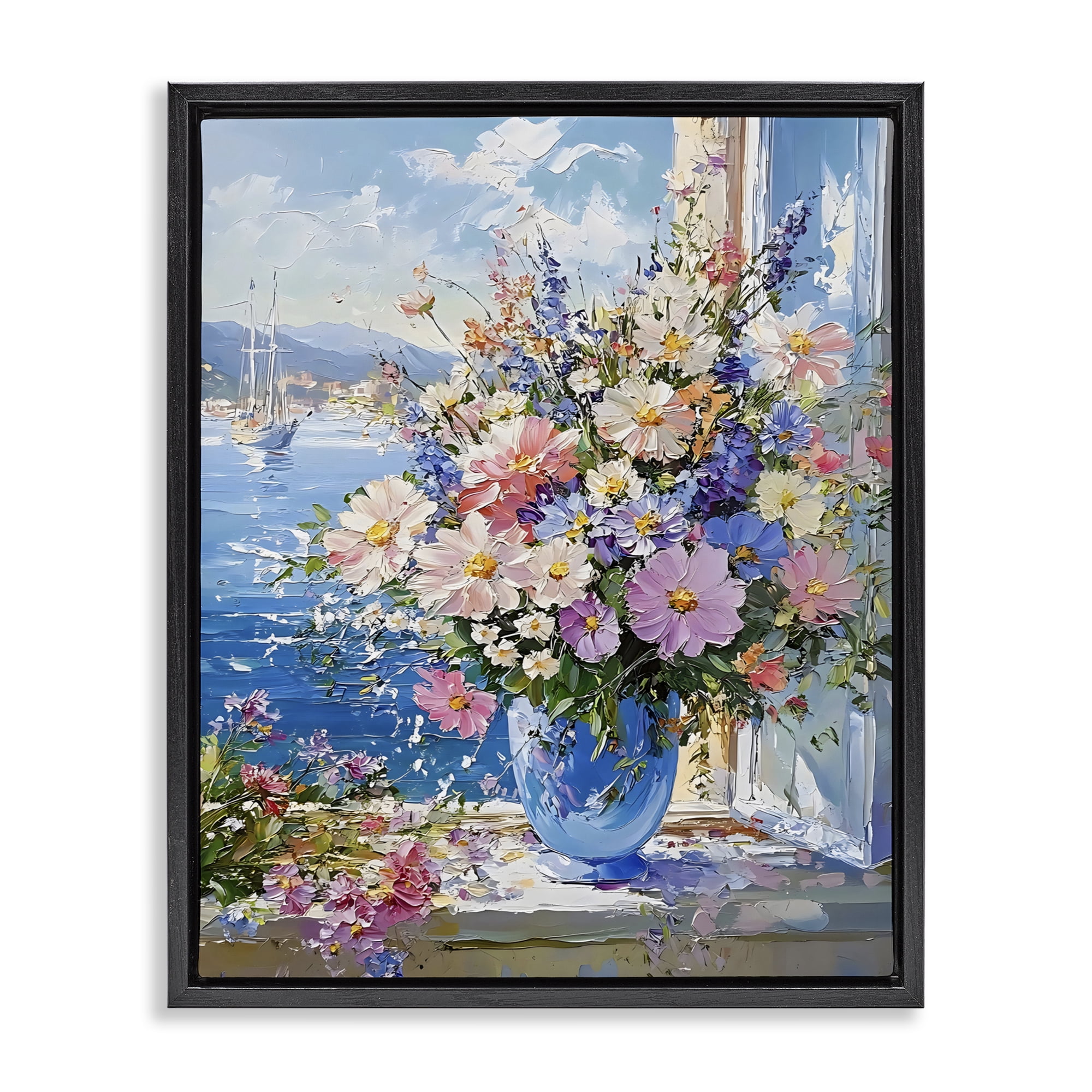 Stupell Industries Beautiful Bouquet on Ledge Black Framed Floater Canvas Wall Art, design by Creative Studio