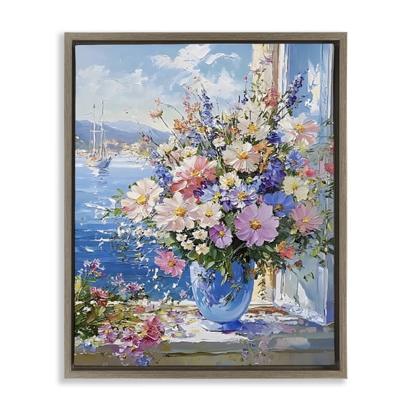 Stupell Industries Tropical Beautiful Bouquet on Ledge Brown Floating Frame Canvas Art, 17 x 21, by Creative Studio