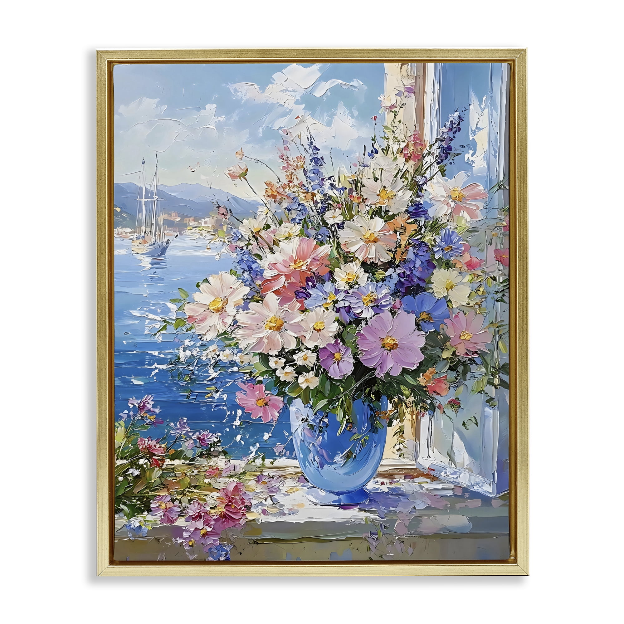 Stupell Industries Beautiful Bouquet on Ledge Gold Framed Floater Canvas Wall Art, design by Creative Studio