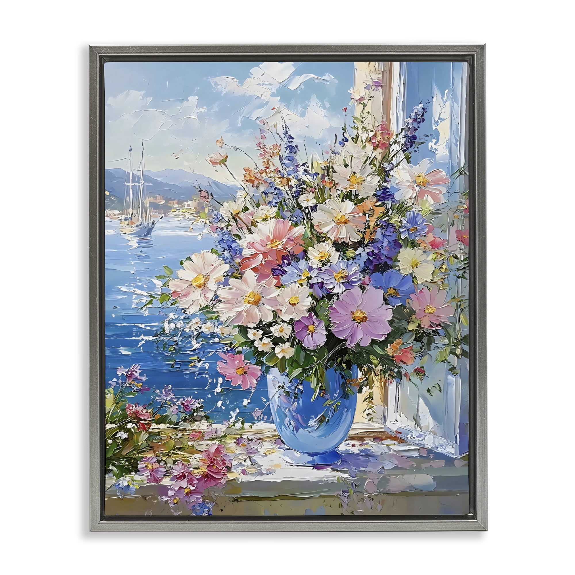 Stupell Industries Beautiful Bouquet on Ledge Gray Framed Floater Canvas Wall Art, design by Creative Studio