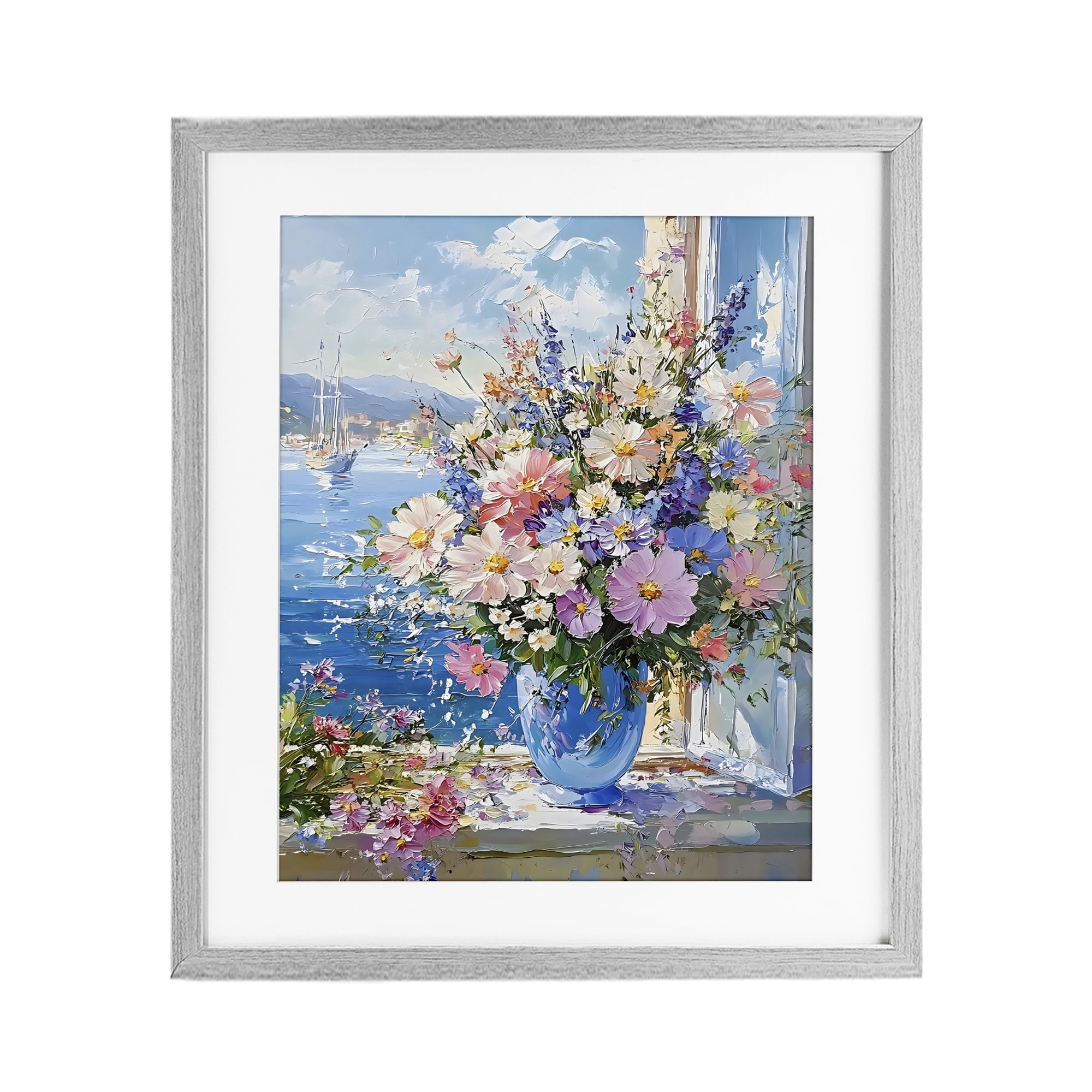 Stupell Industries Beautiful Bouquet on Ledge Gray Framed Print Under Glass, design by Creative Studio